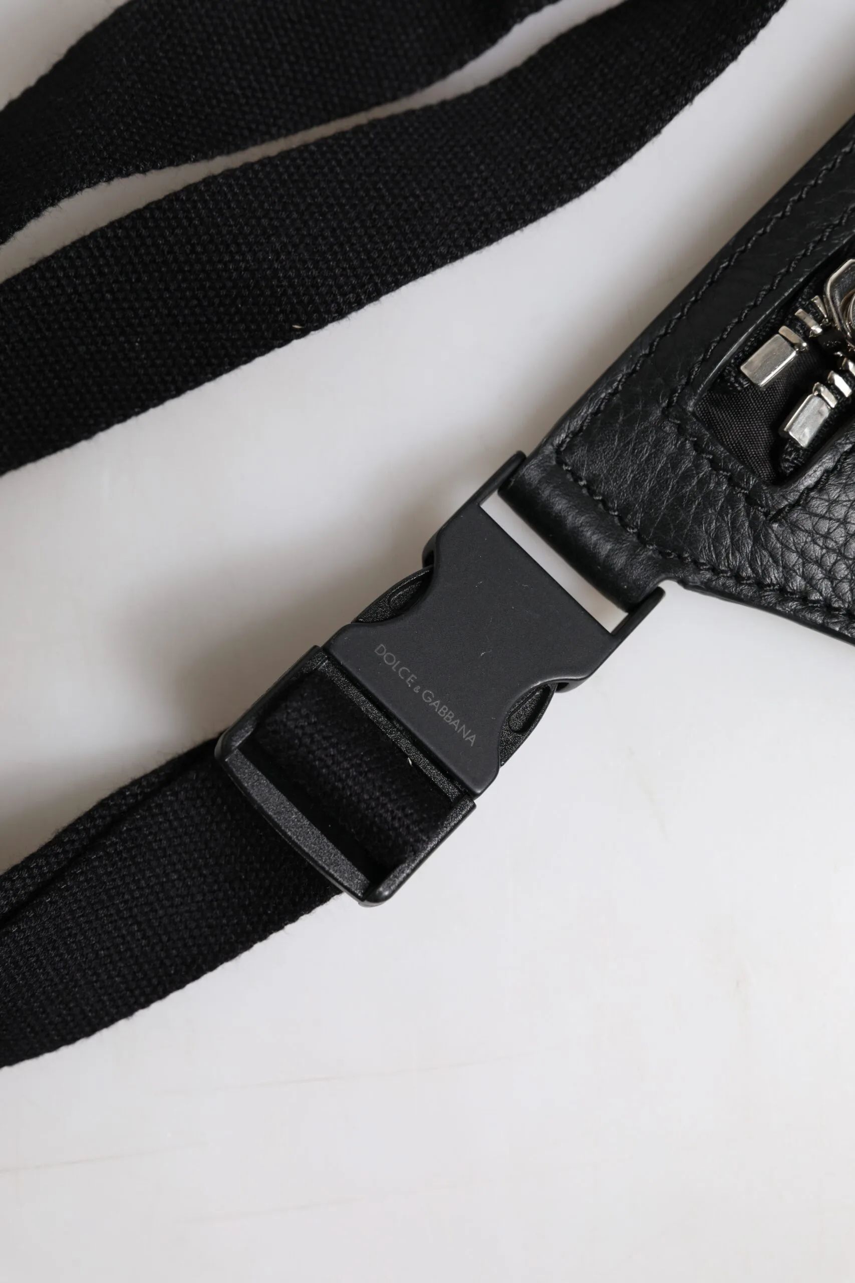Black Calfskin Logo Plaque Belt Waist Men Fanny Pack Bag - Image 6
