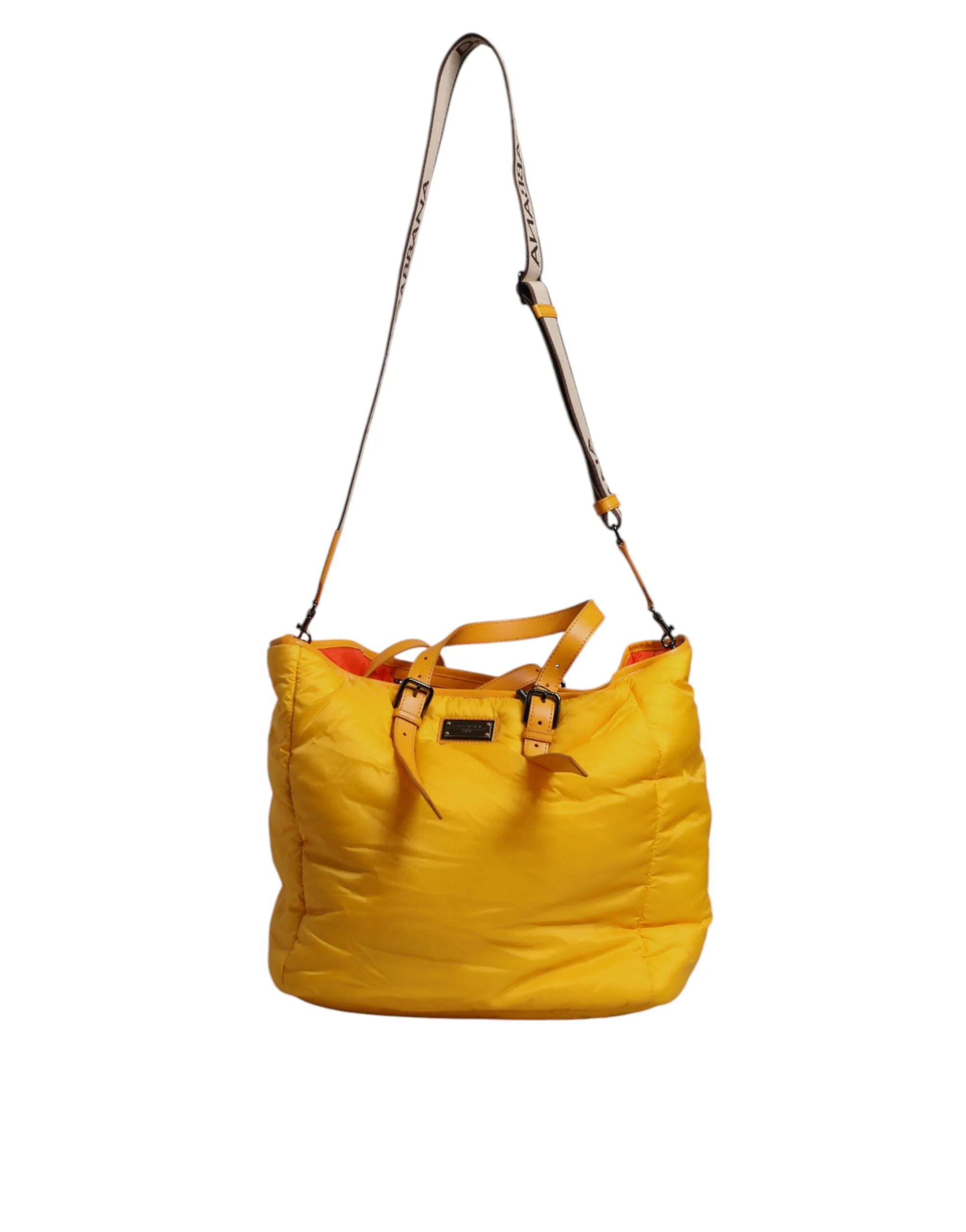 Yellow Orange Nylon Logo Plaque Hand Shoulder Duffle Bag - Image 2