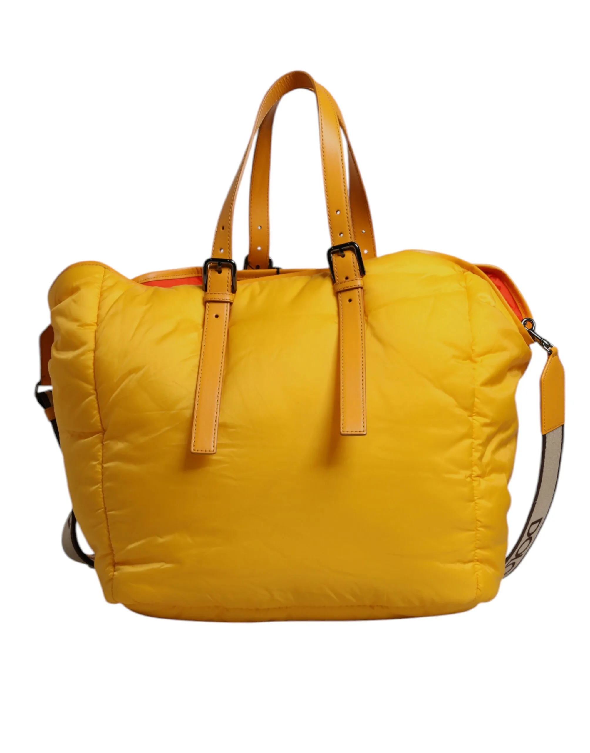 Yellow Orange Nylon Logo Plaque Hand Shoulder Duffle Bag - Image 4
