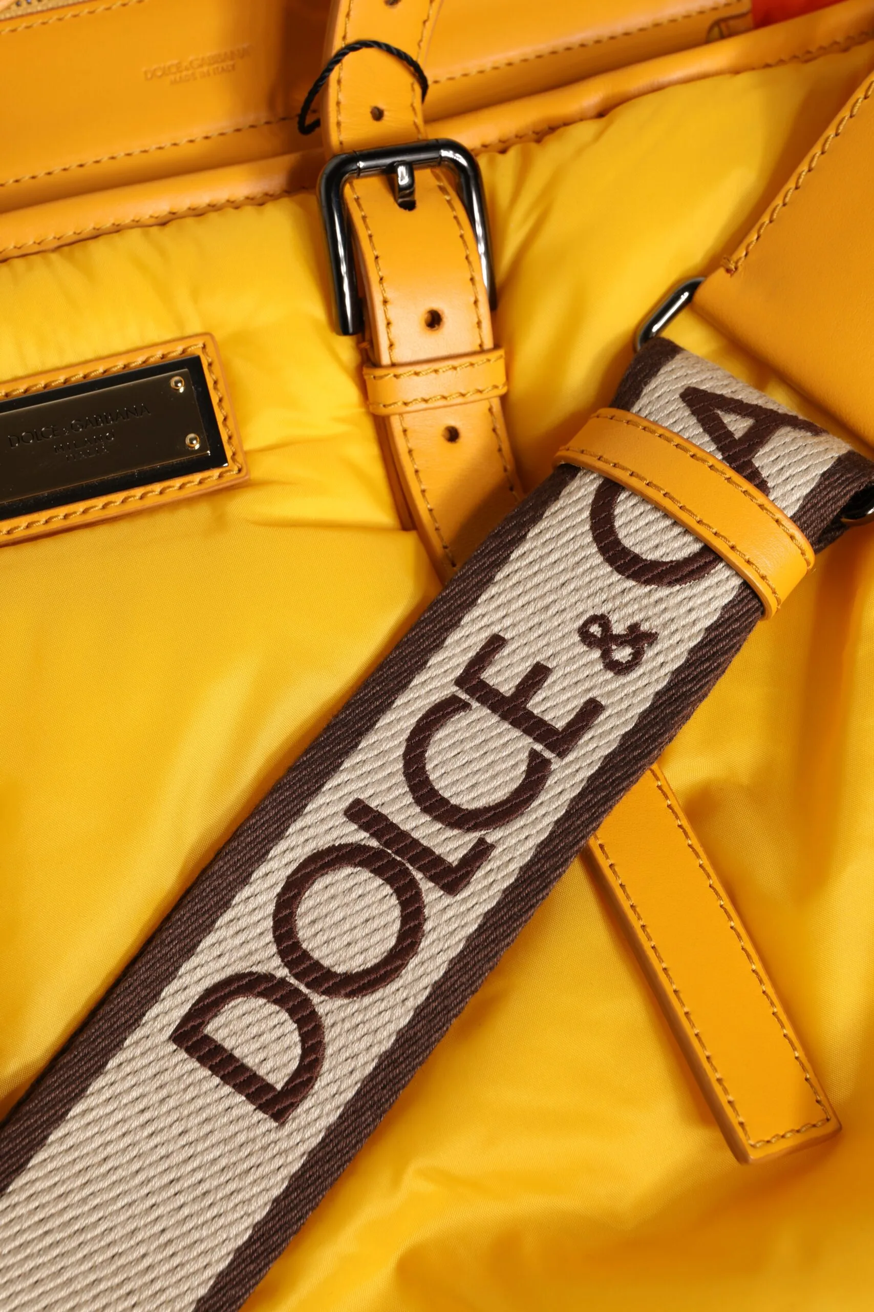 Yellow Orange Nylon Logo Plaque Hand Shoulder Duffle Bag - Image 7