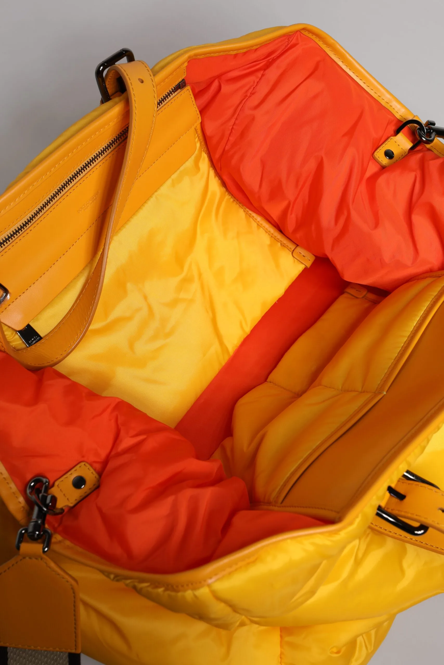 Yellow Orange Nylon Logo Plaque Hand Shoulder Duffle Bag - Image 8