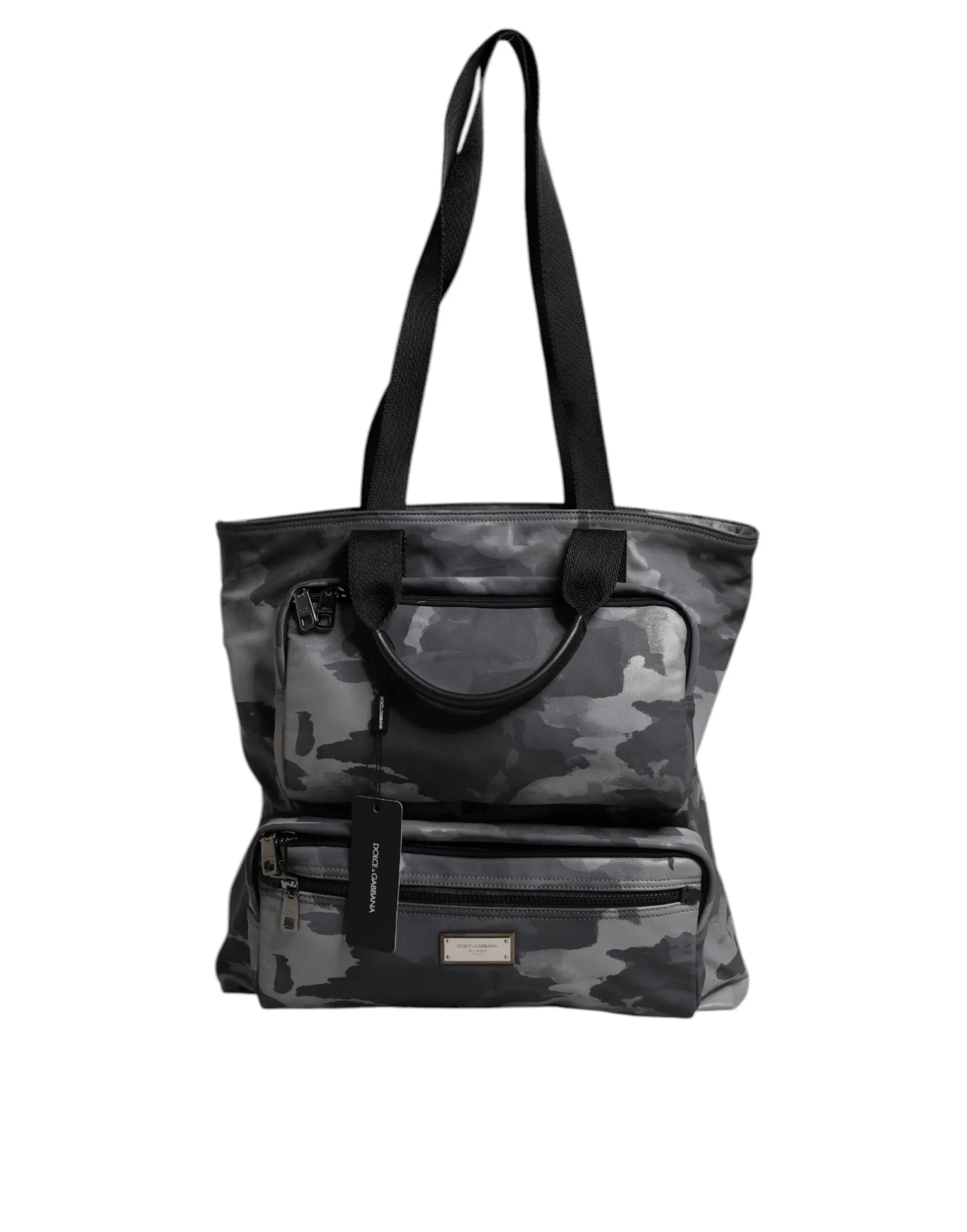 Gray Camo Cotton Multiple Compartments Tote Bag - Image 2