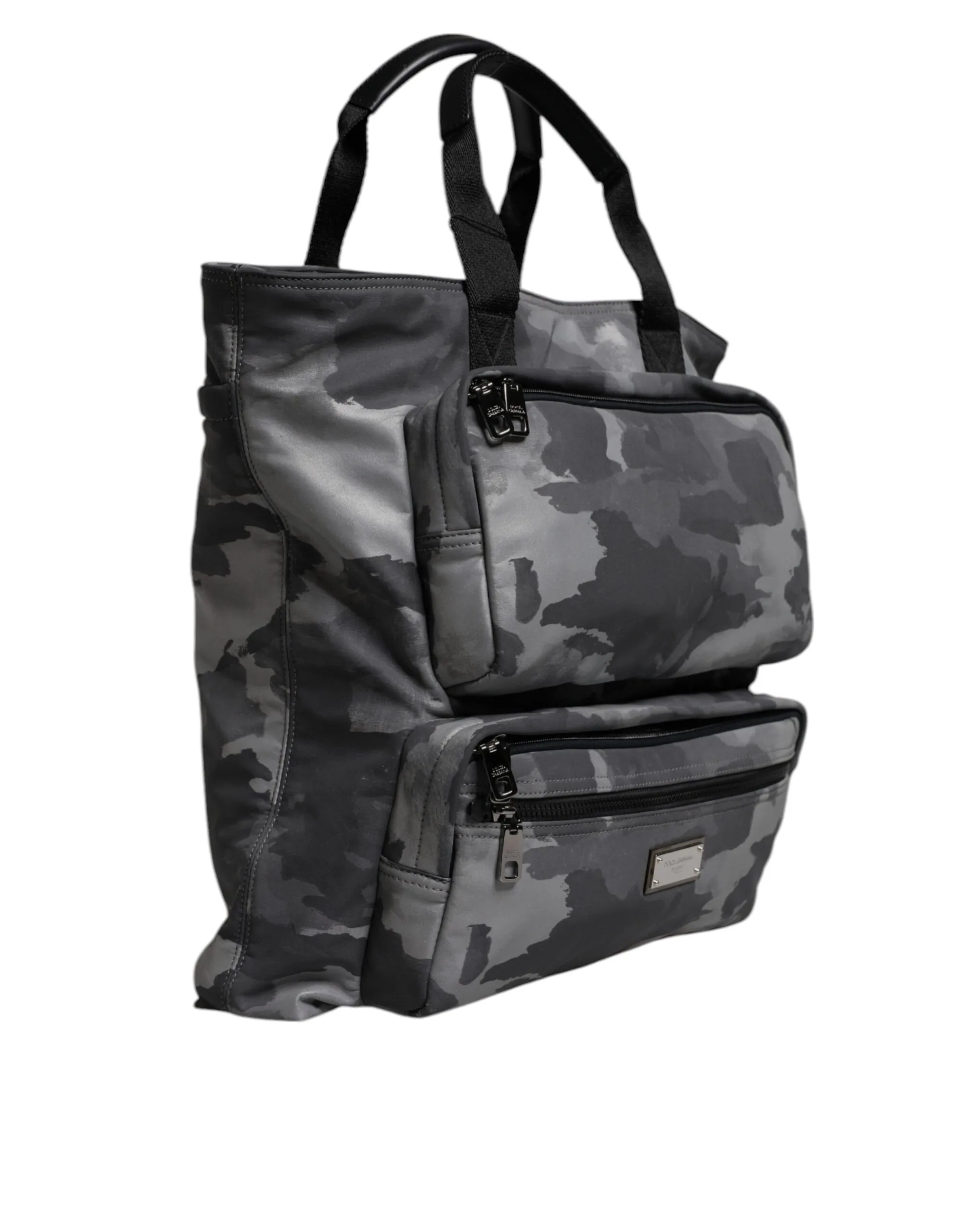 Gray Camo Cotton Multiple Compartments Tote Bag - Image 3