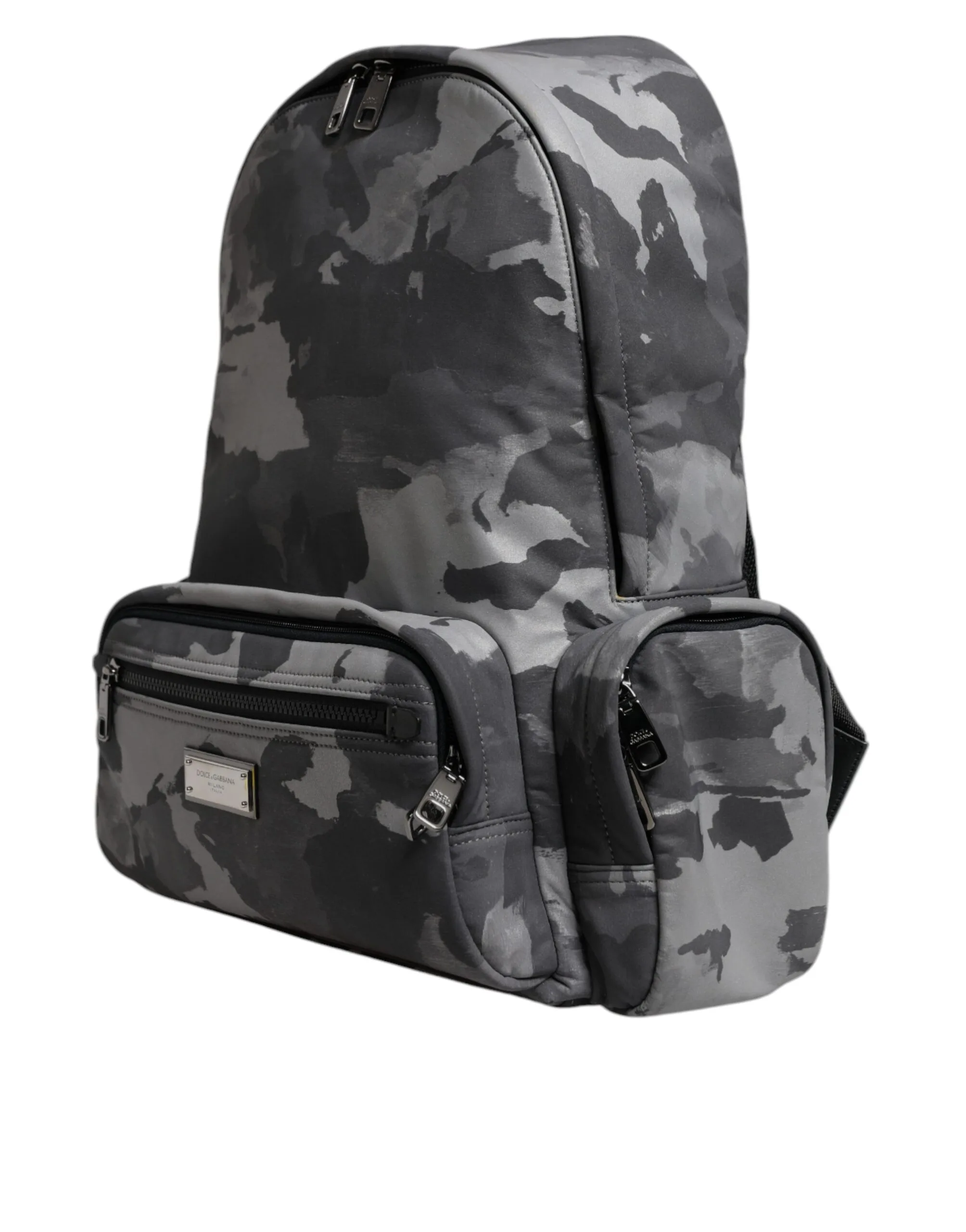 Gray Cotton Camouflage Logo Plaque Backpack Bag - Image 2