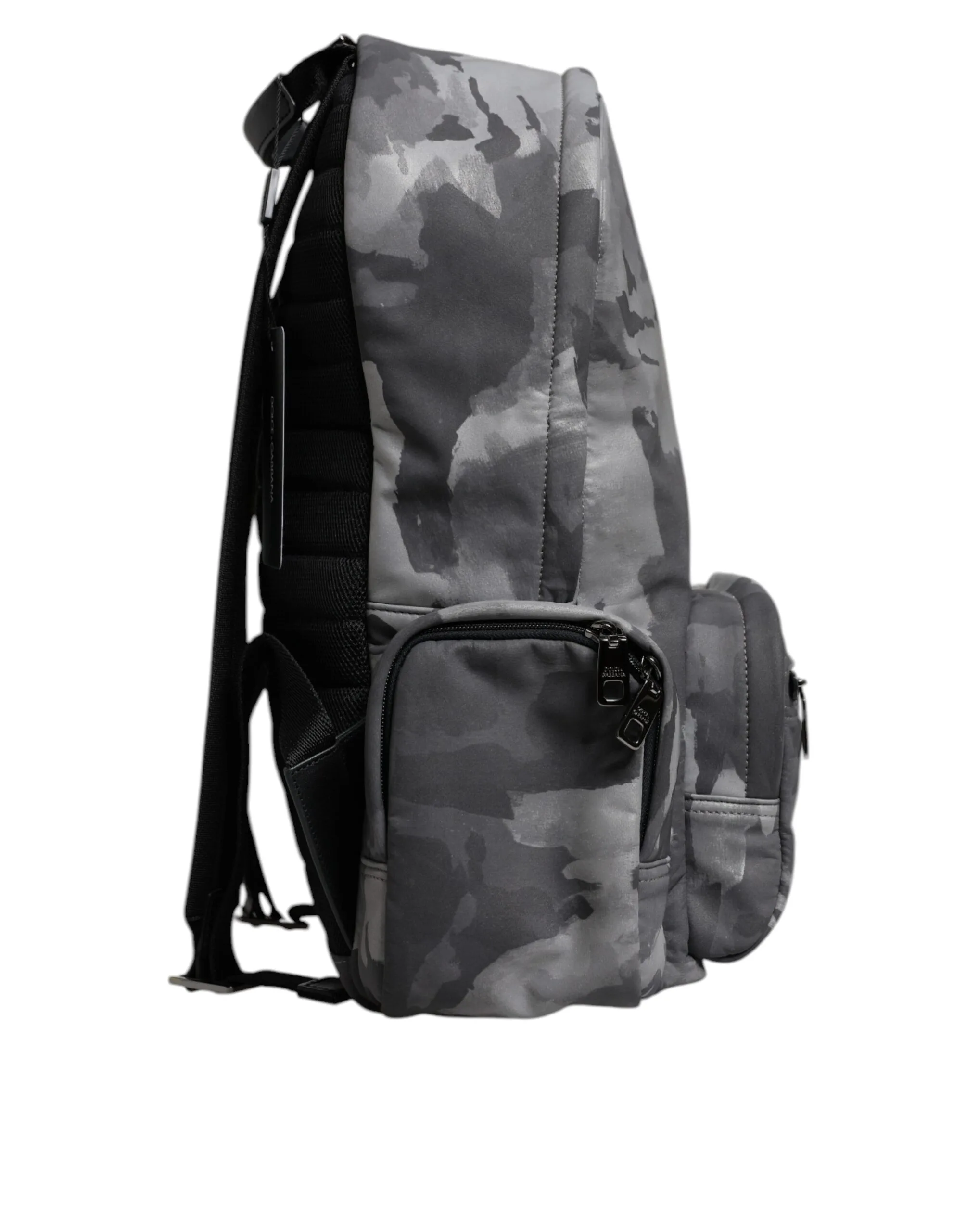 Gray Cotton Camouflage Logo Plaque Backpack Bag - Image 3