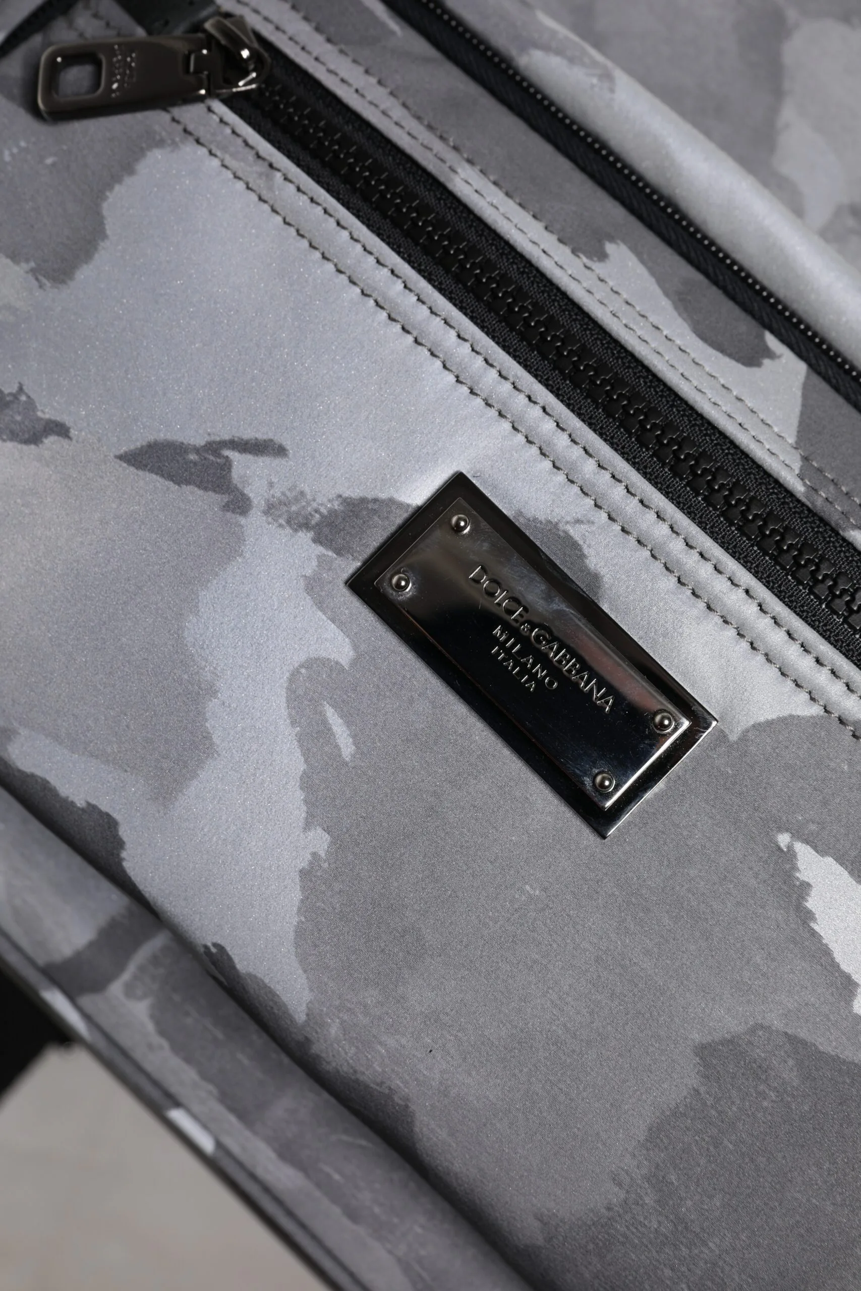 Gray Cotton Camouflage Logo Plaque Backpack Bag - Image 6
