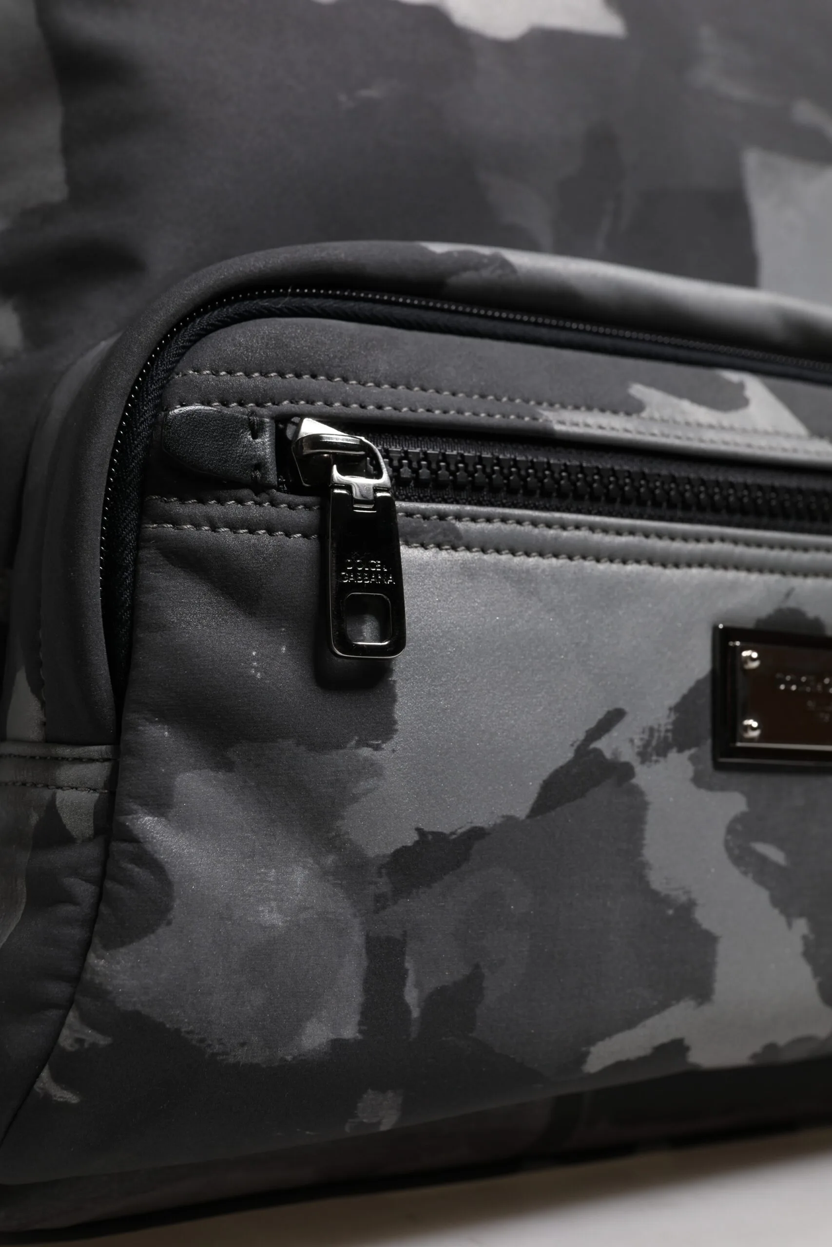 Gray Cotton Camouflage Logo Plaque Backpack Bag - Image 7