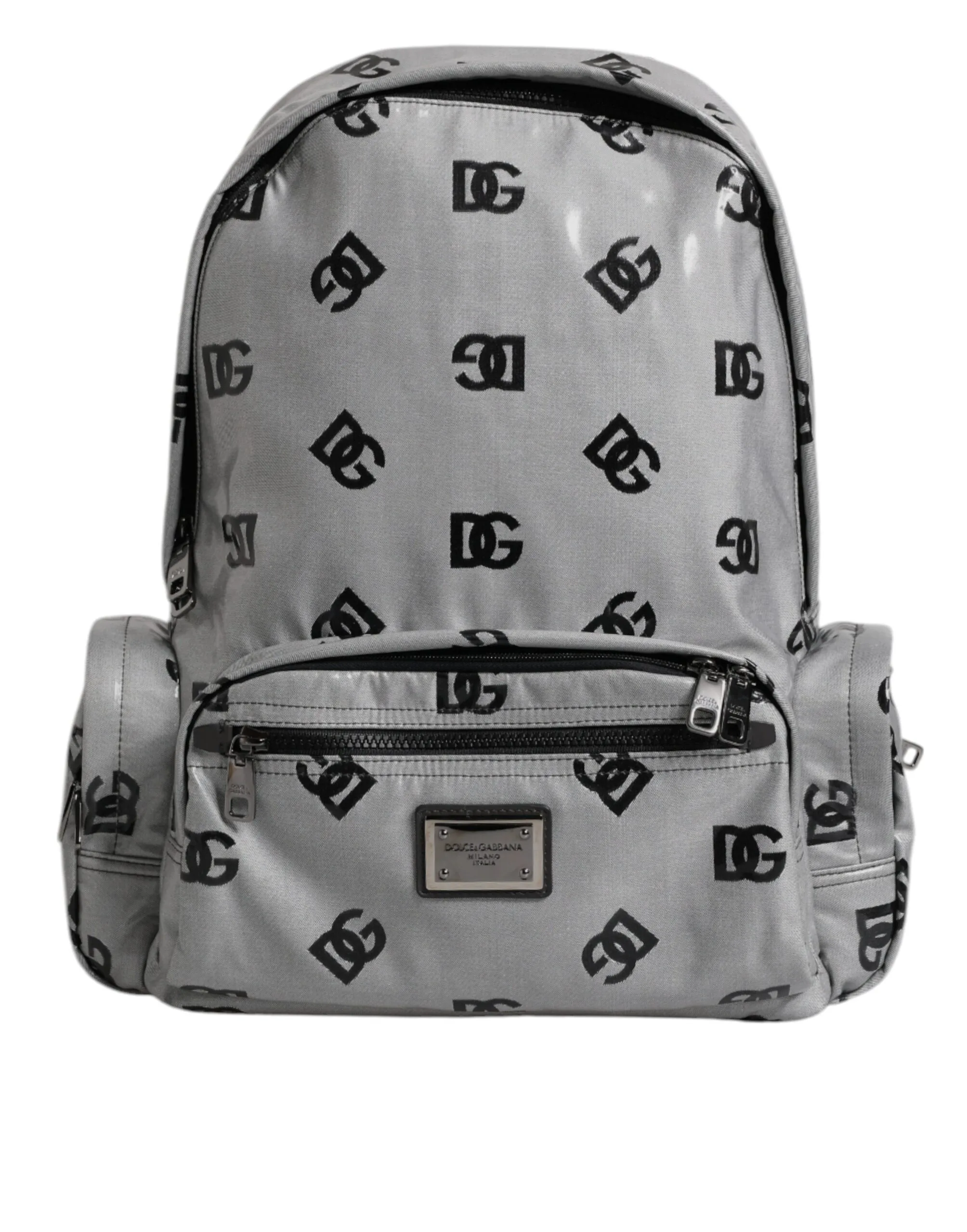 Polyester Gray Black DG Logo Plaque Backpack Bag