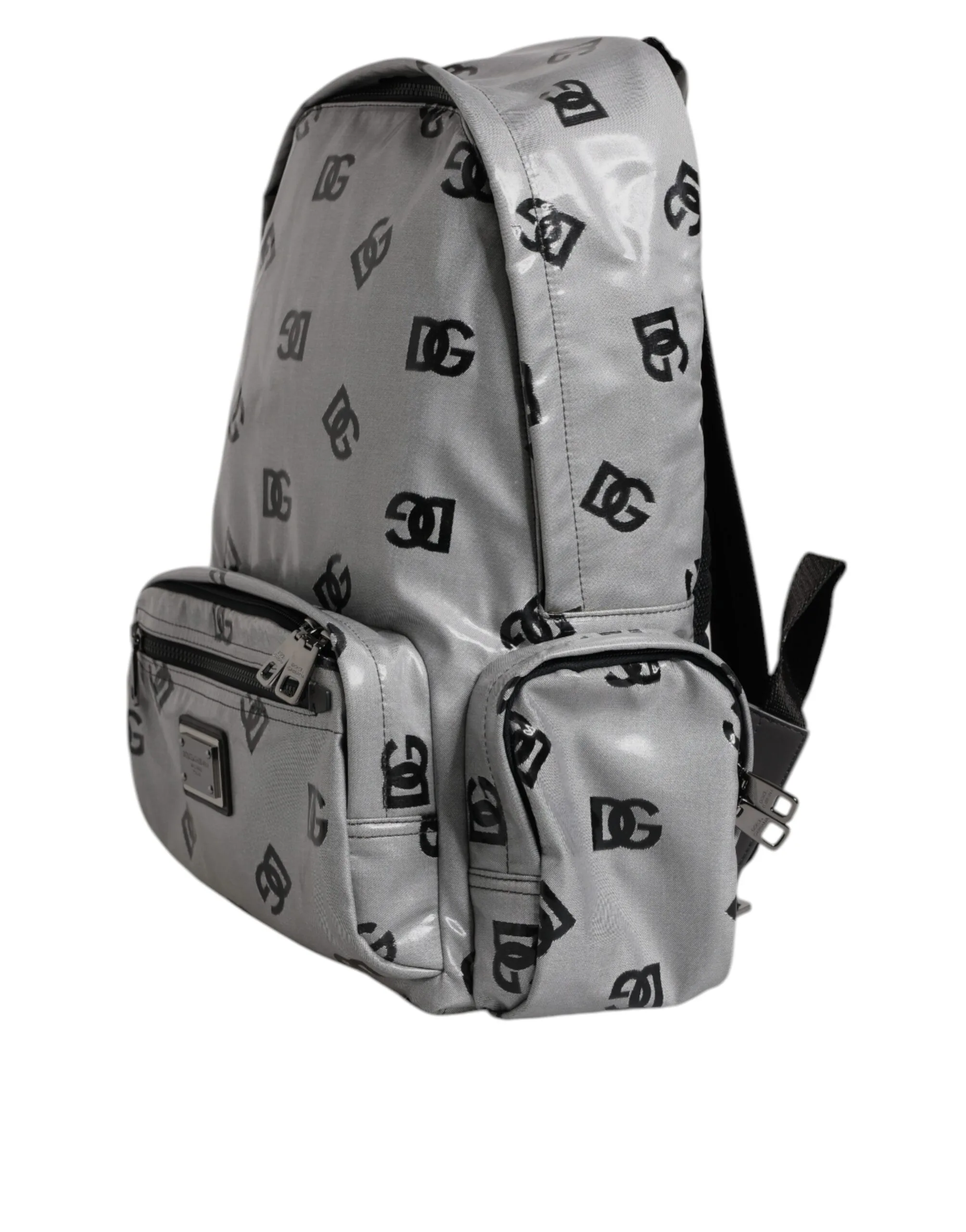 Polyester Gray Black DG Logo Plaque Backpack Bag - Image 3
