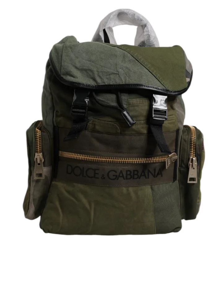 Military Green Patchwork Travel Backpack Bag