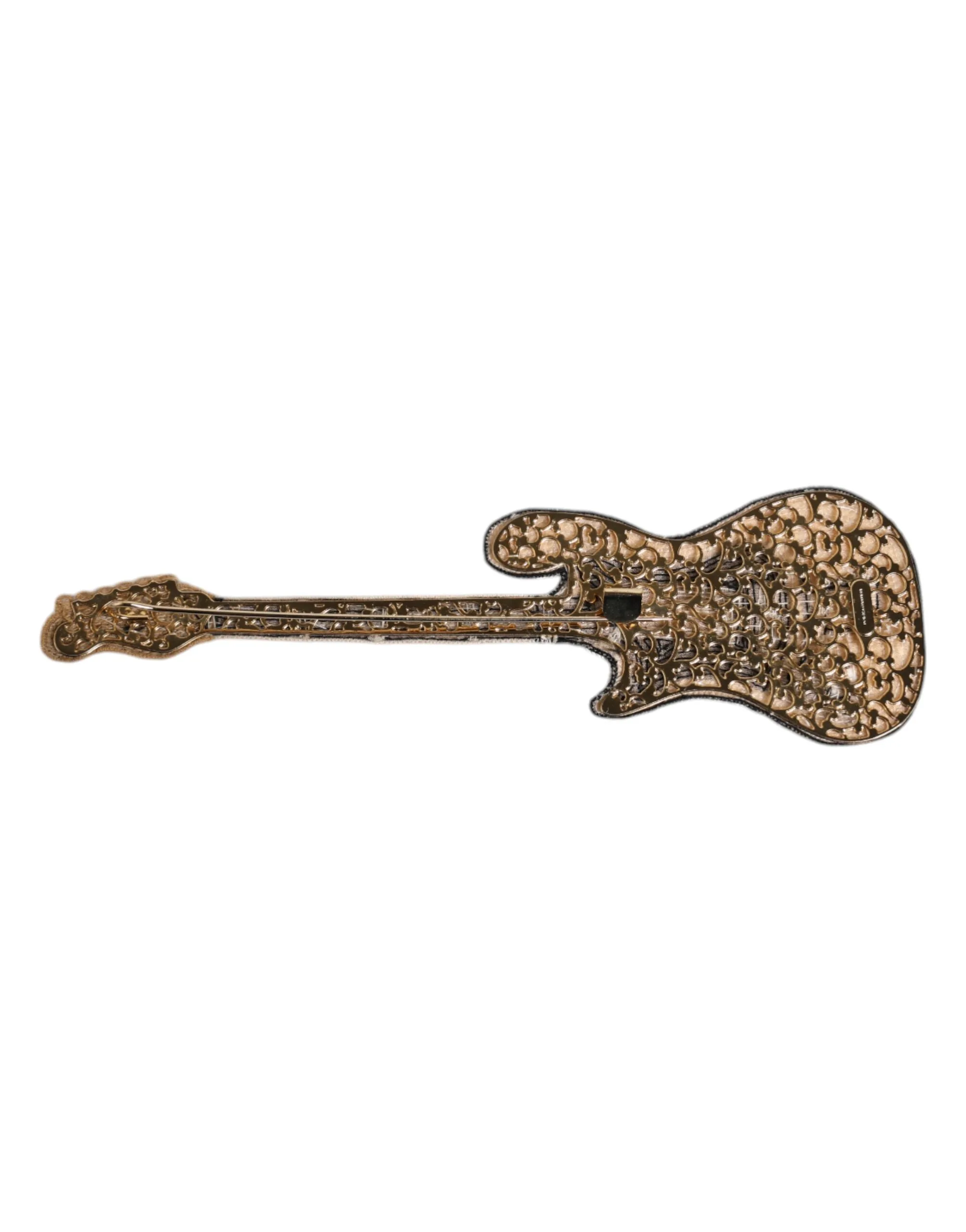 Gold Brass Logo Beaded Guitar Pin Brooch - Image 3