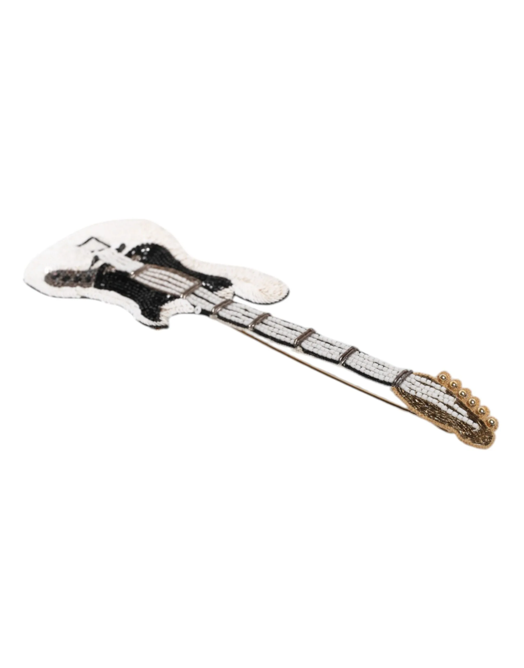 Gold Brass Logo Beaded Guitar Pin Brooch - Image 2