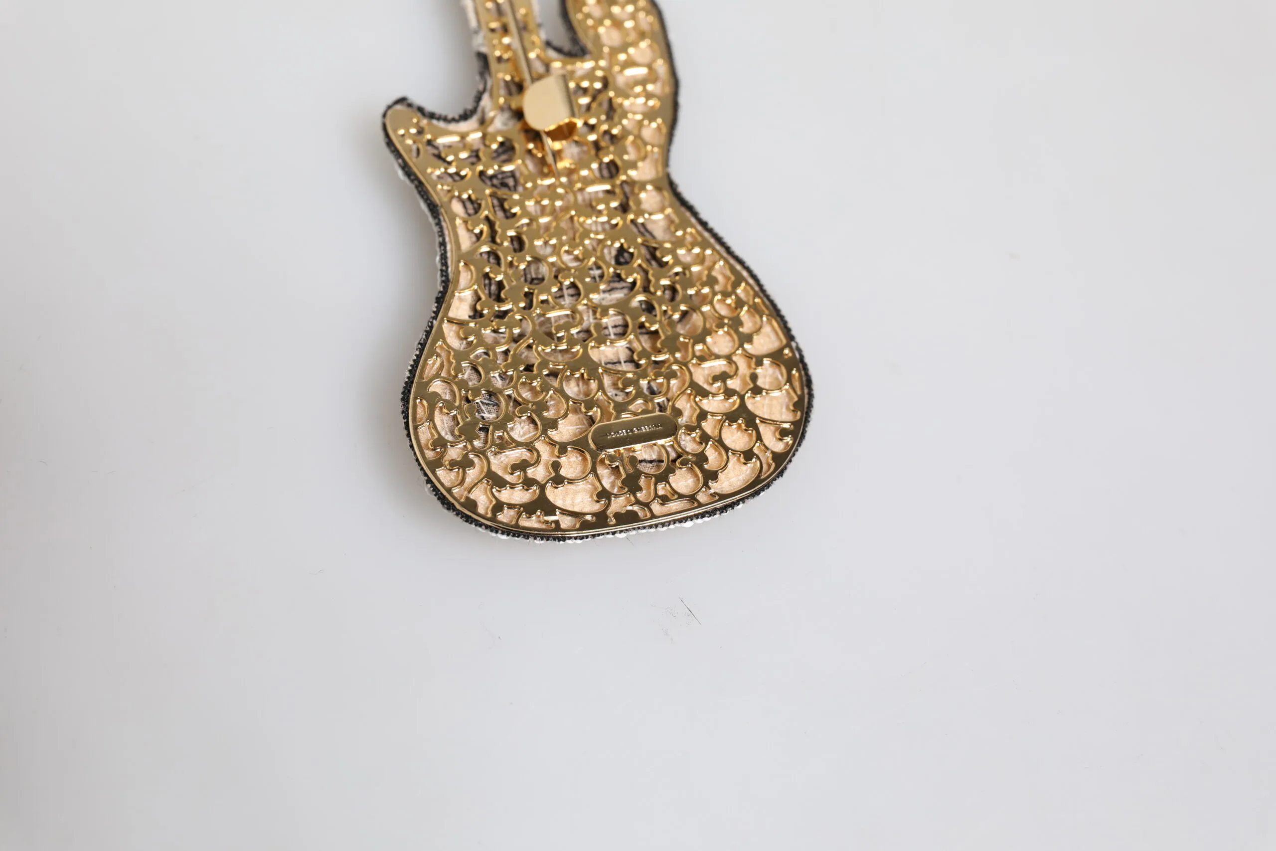 Gold Brass Logo Beaded Guitar Pin Brooch - Image 6