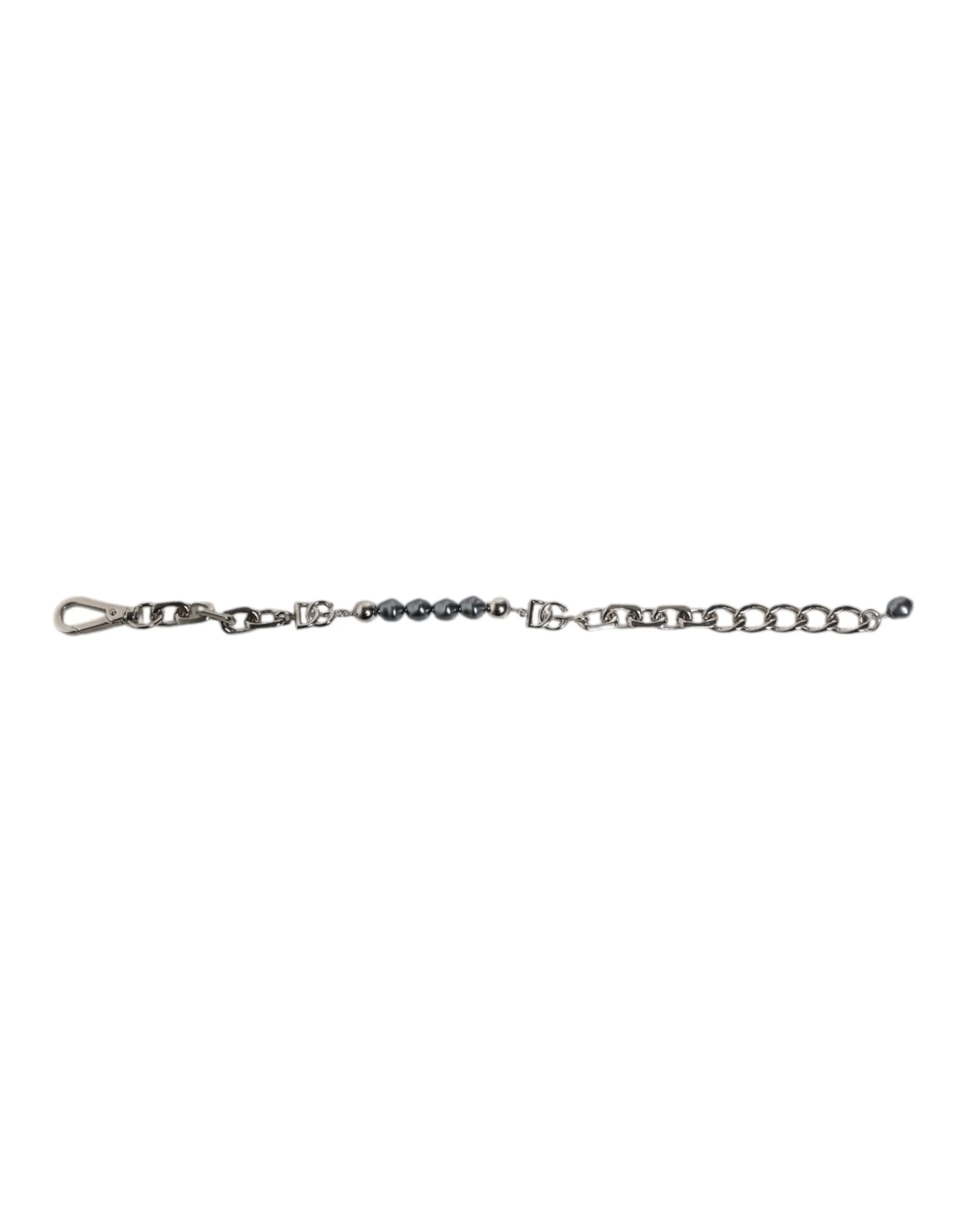 Silver Tone Chain Lobster Clasp Logo Gray Pearls Bracelet - Image 2