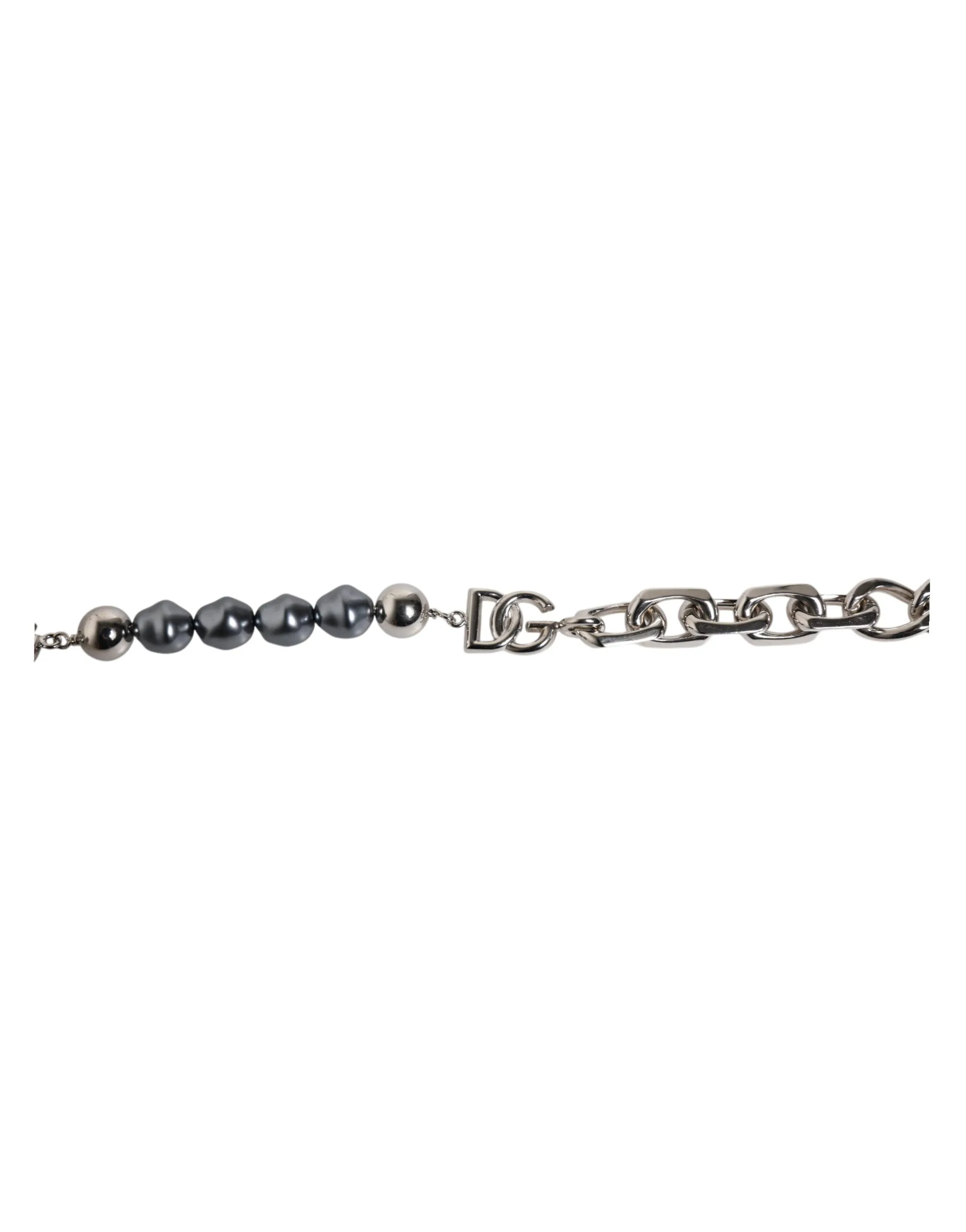 Silver Tone Chain Lobster Clasp Logo Gray Pearls Bracelet - Image 3