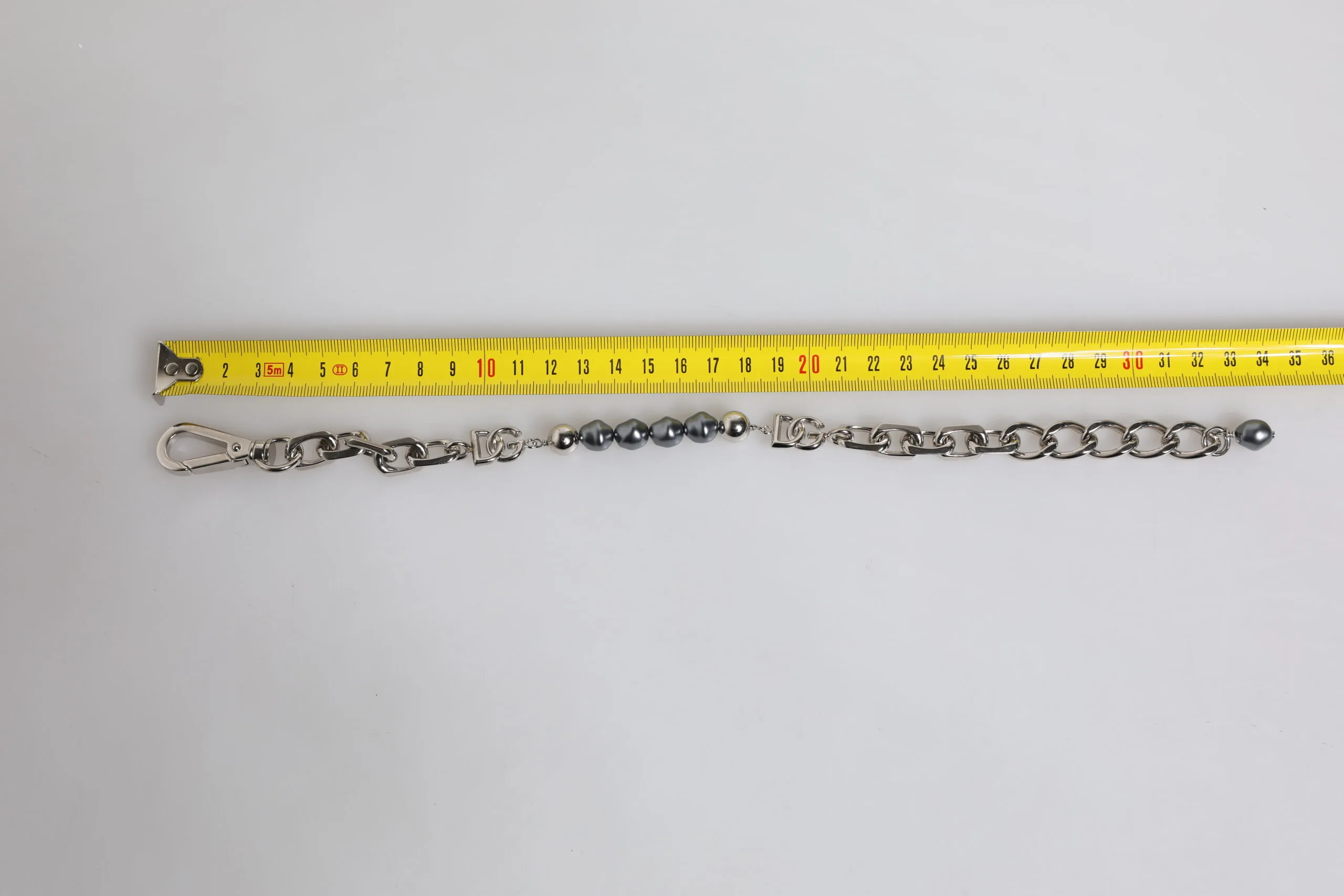 Silver Tone Chain Lobster Clasp Logo Gray Pearls Bracelet - Image 4