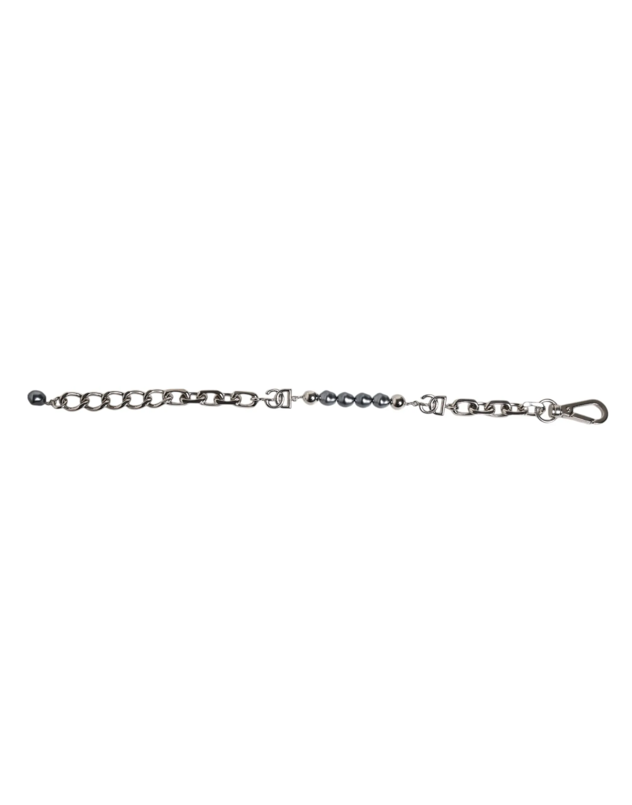 Silver Tone Chain Lobster Clasp Logo Gray Pearls Bracelet - Image 5