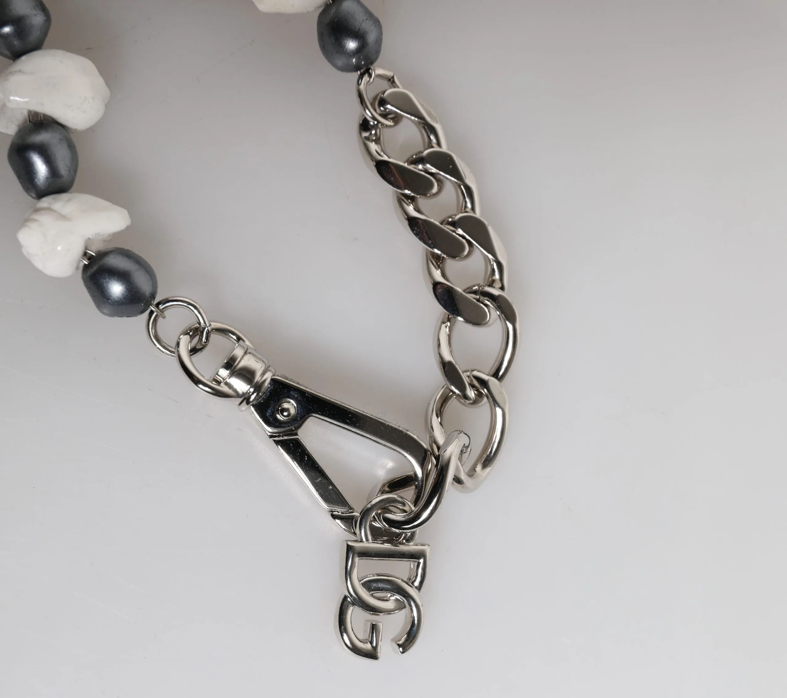 Silver Tone Brass Beaded Shell DG Logo Pendant Bracelet - Image 2