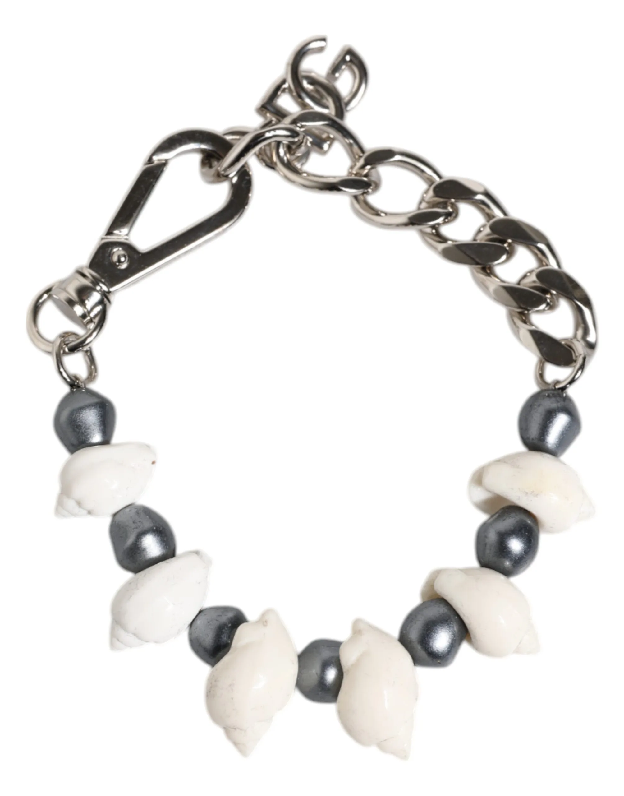 Silver Tone Brass Beaded Shell DG Logo Pendant Bracelet - Image 3