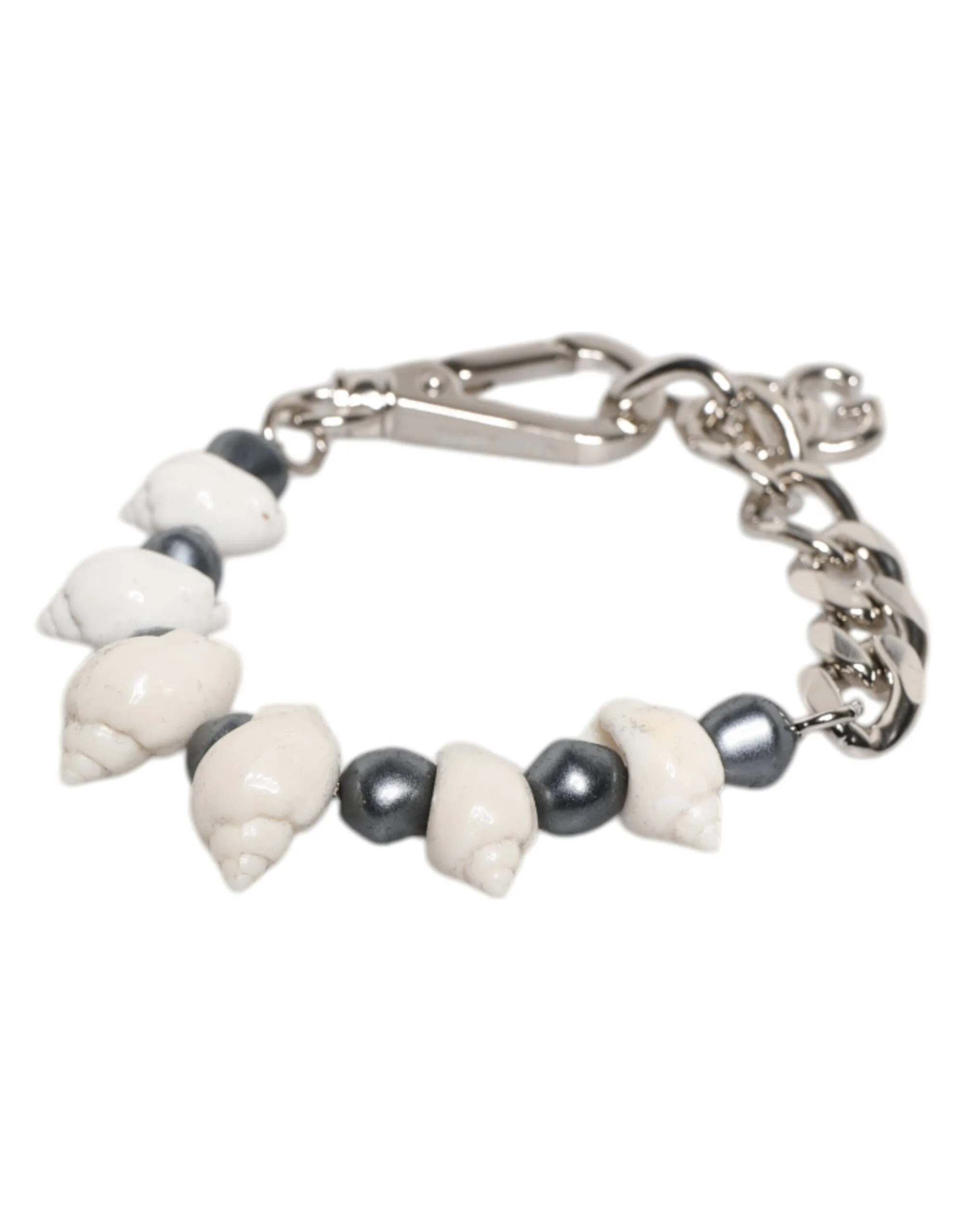 Silver Tone Brass Beaded Shell DG Logo Pendant Bracelet - Image 4
