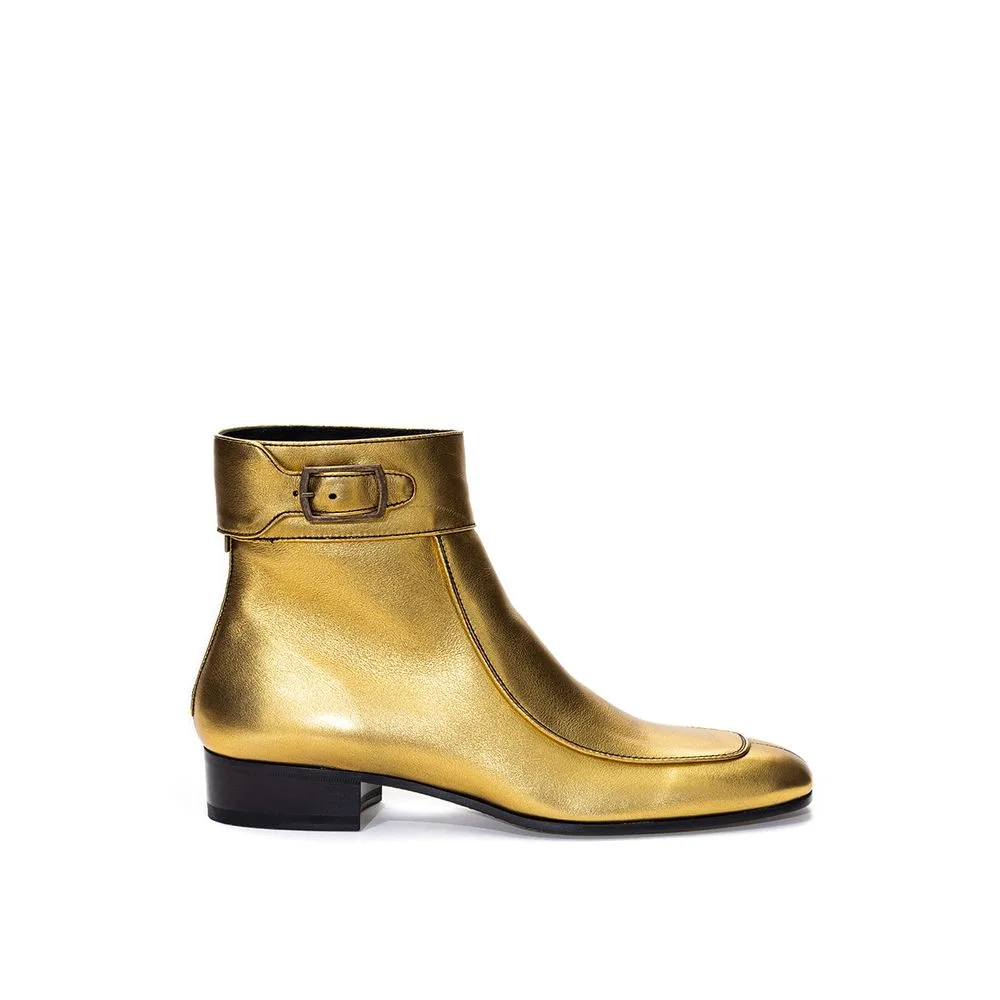 Gold Leather Ankle Boots