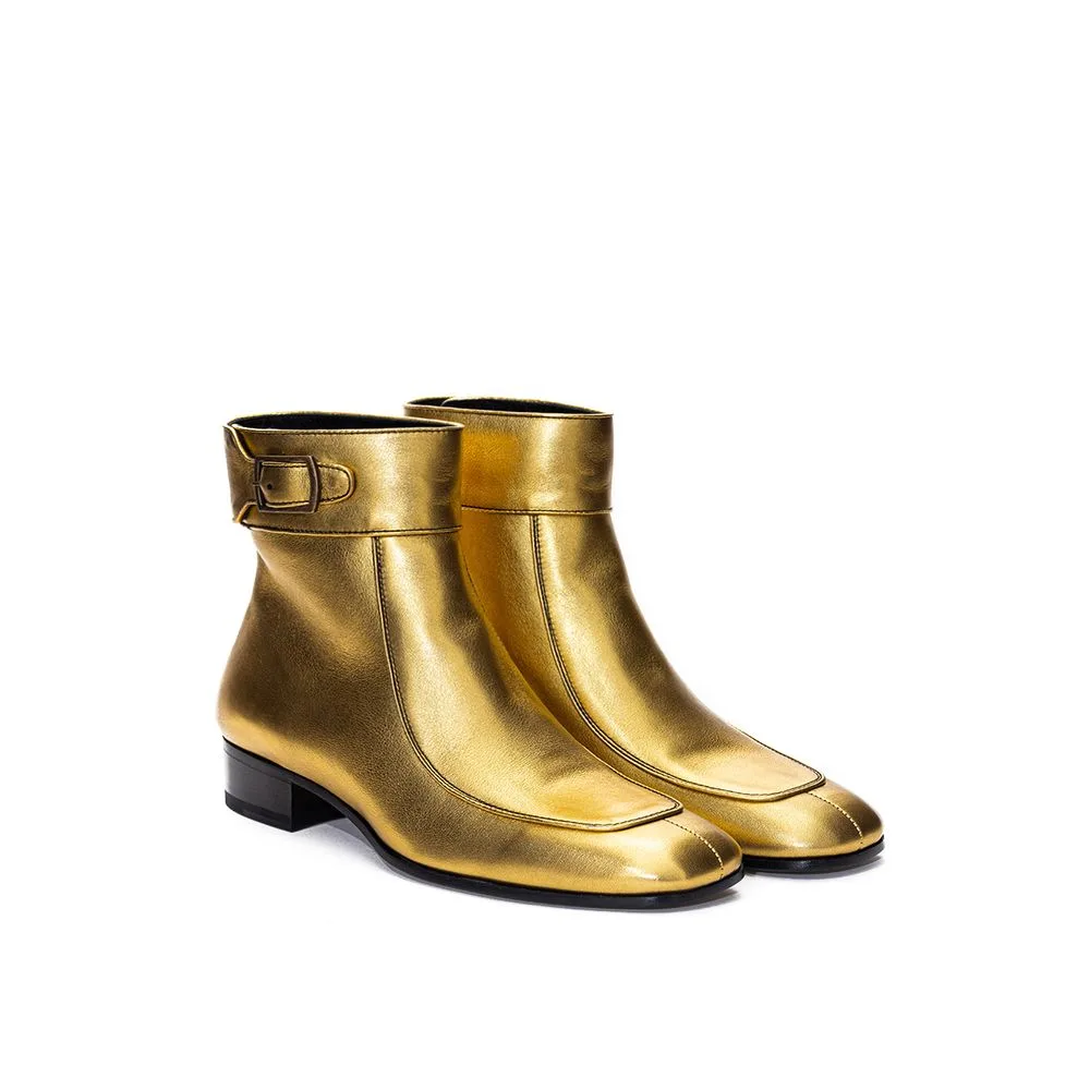 Gold Leather Ankle Boots - Image 2