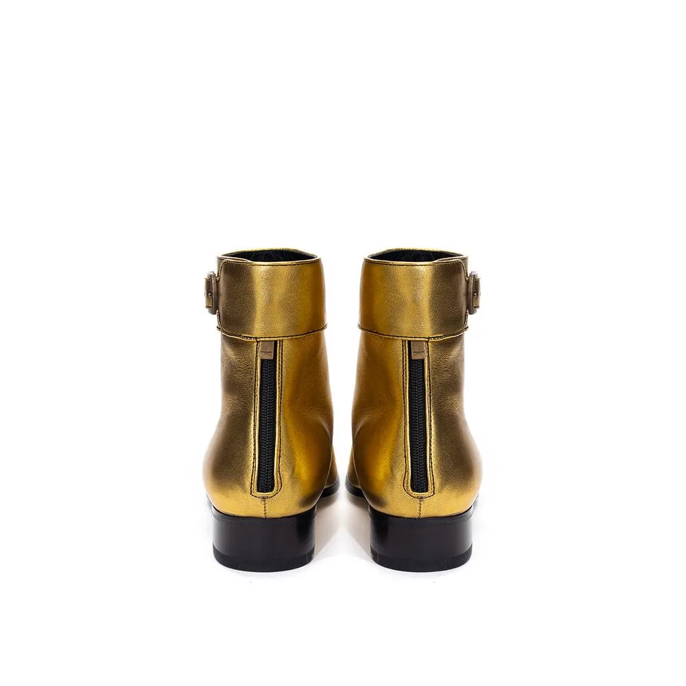 Gold Leather Ankle Boots - Image 3