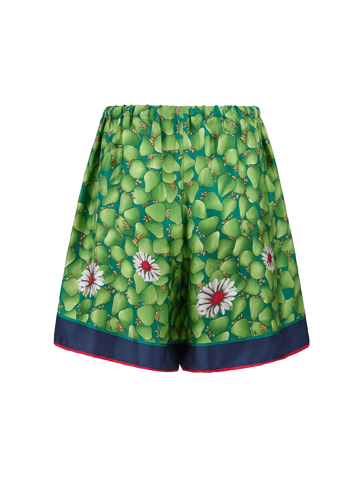 Green Flower Printed Silk Shorts - Image 3