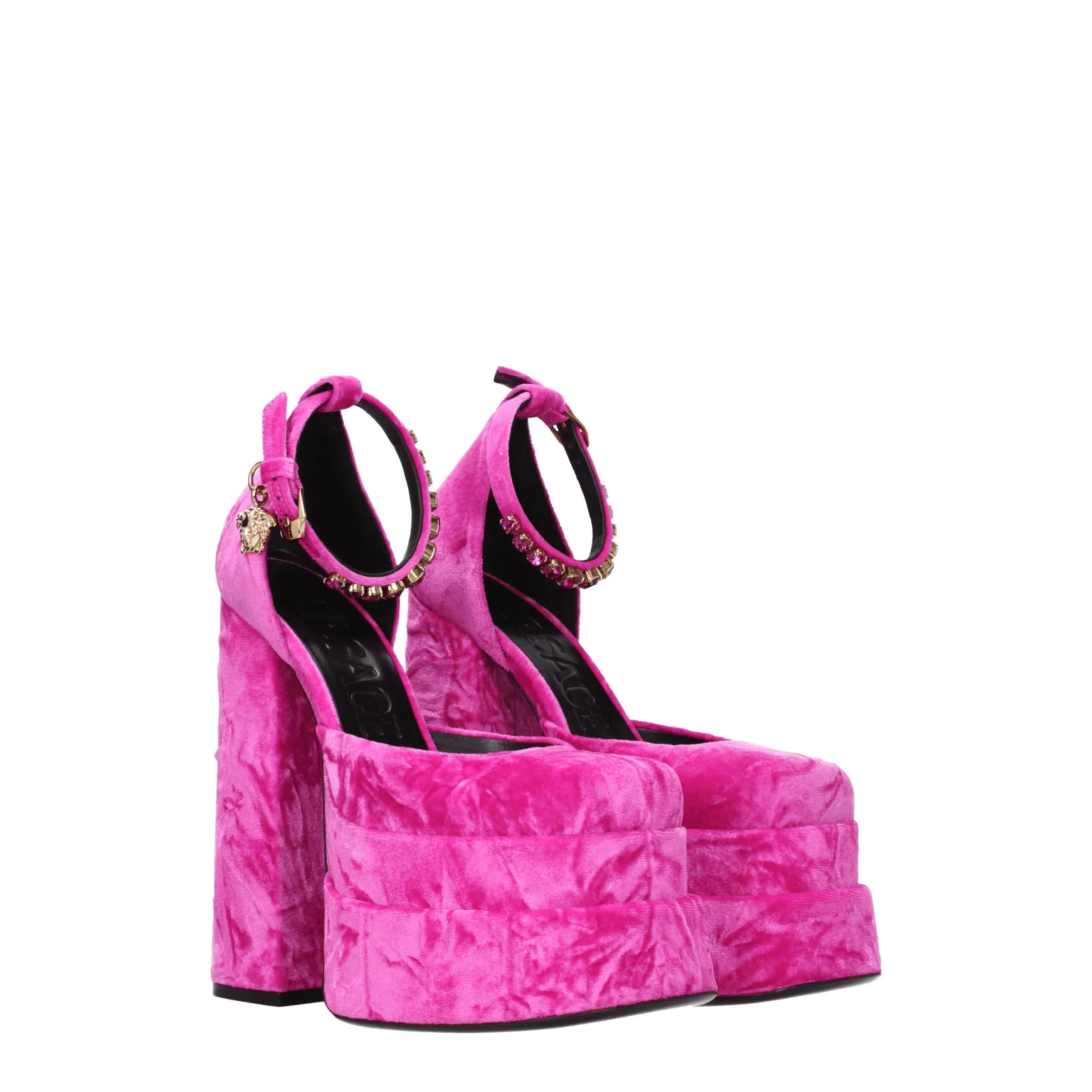 Pink Velvet Platform Sandals - Image 2