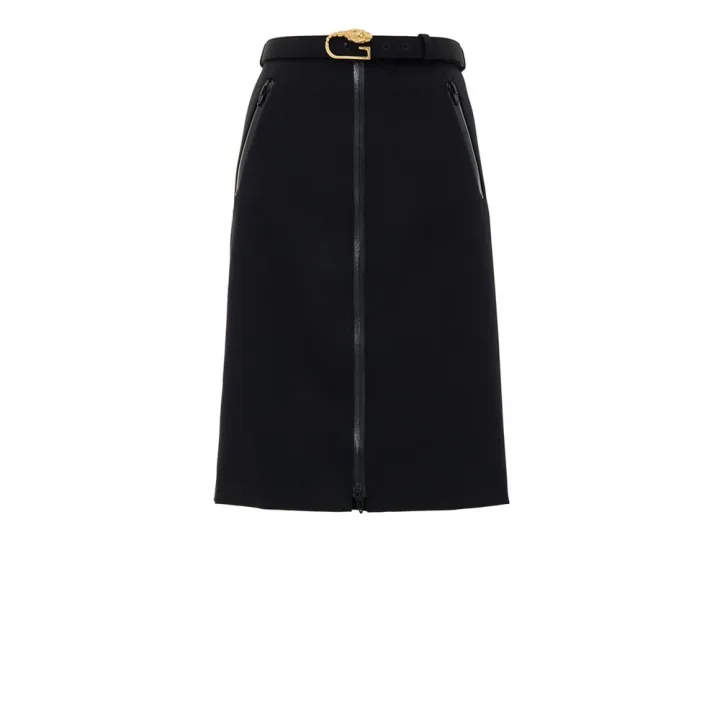 Black Wool Midi Skirt