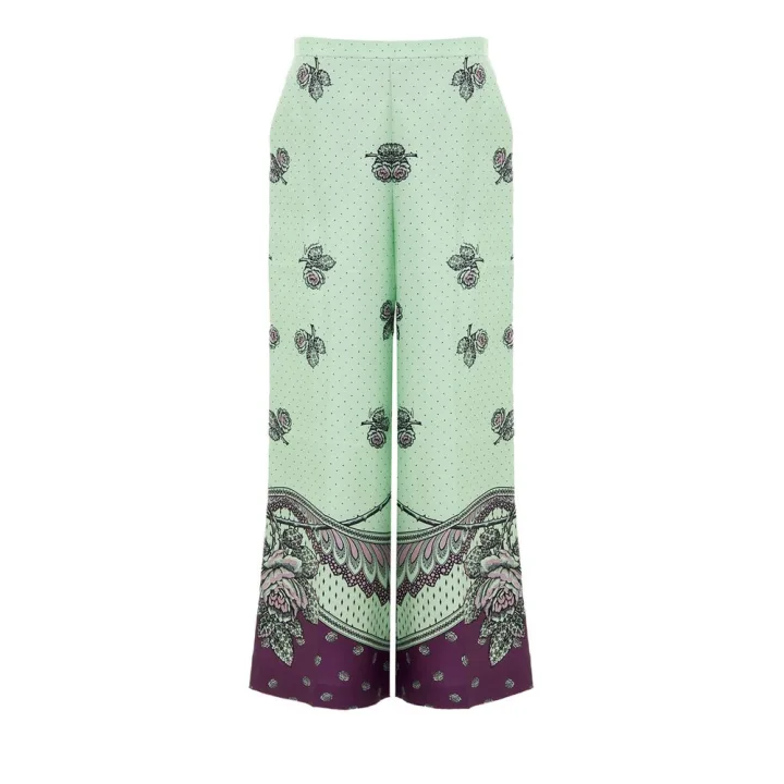 Green Silk Casual Pants