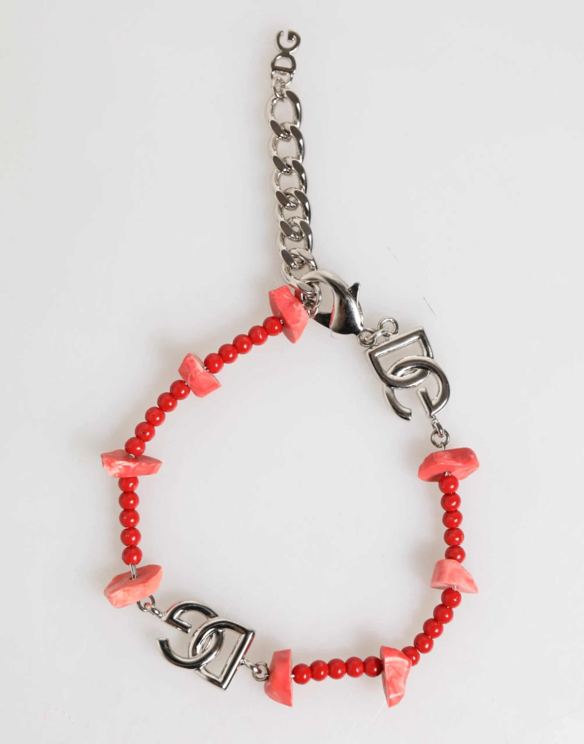 Silver Tone Brass Beaded Resin DG Logo Chain Men Bracelet