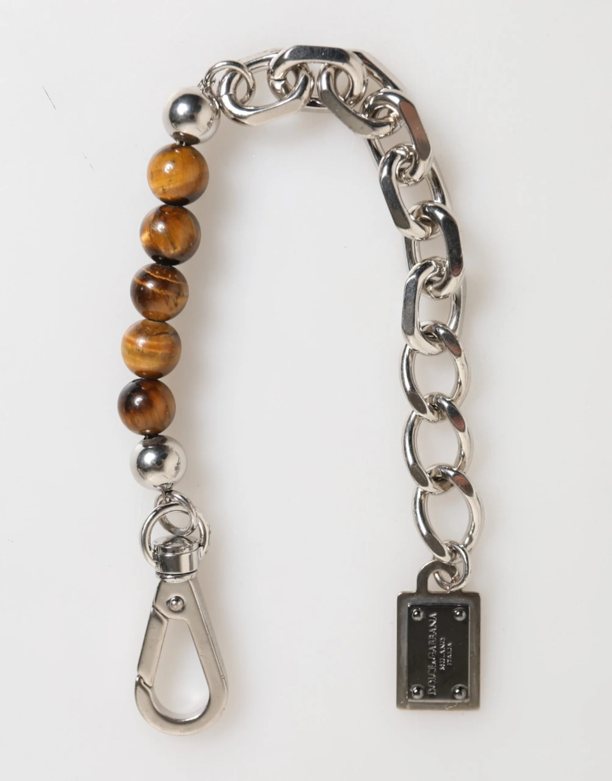 Silver Chain Brass Beaded Lobster Clasp Logo Men Bracelet - Image 6