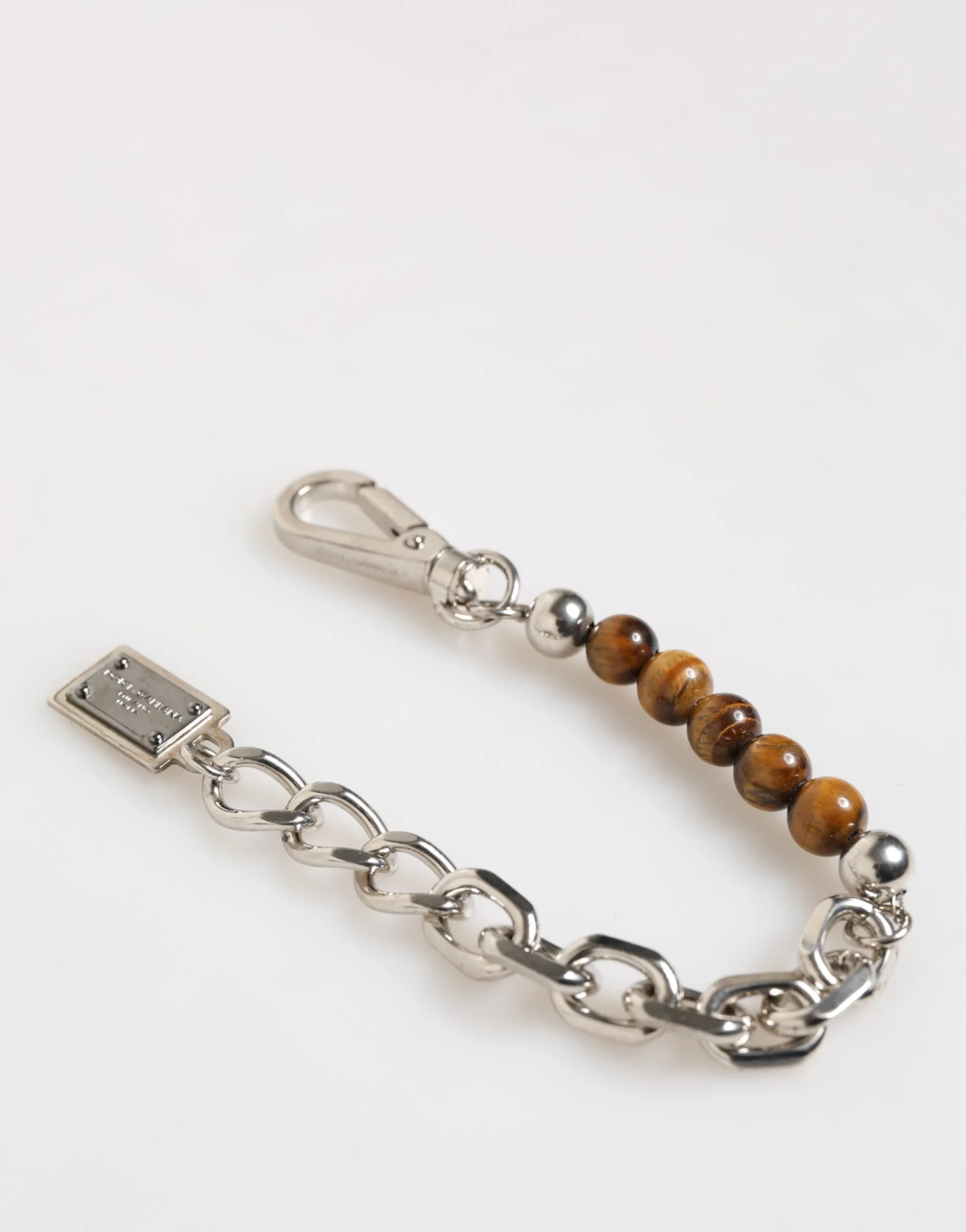 Silver Chain Brass Beaded Lobster Clasp Logo Men Bracelet - Image 7