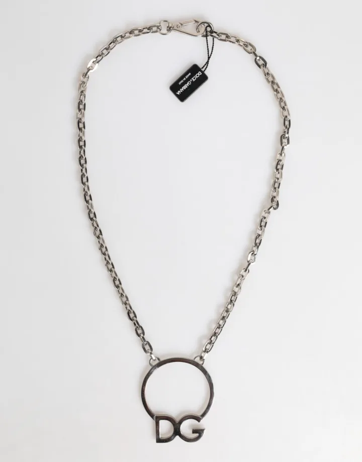 Silver Tone Brass Chain DG Logo Pendant Men Necklace