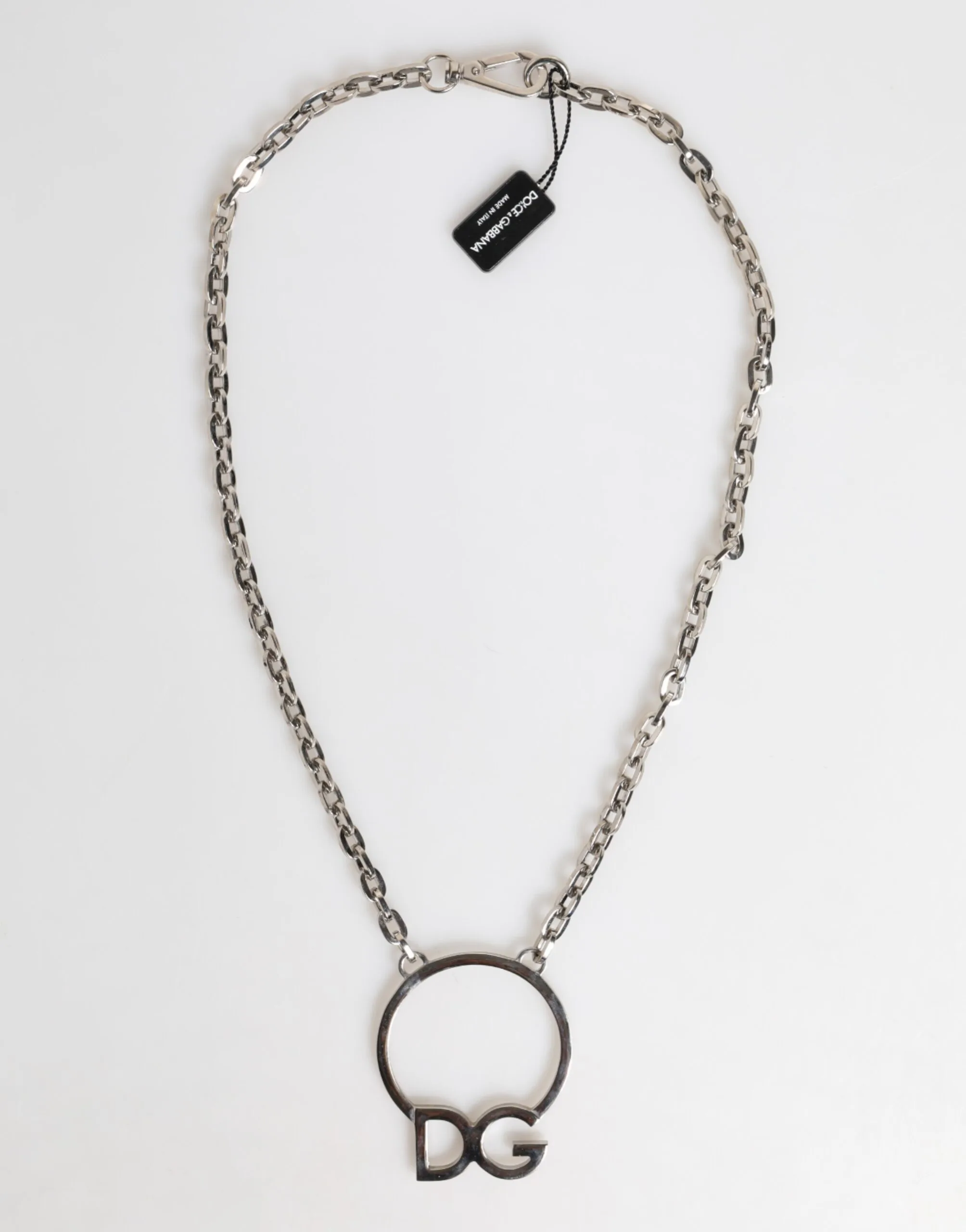 Silver Tone Brass Chain DG Logo Pendant Men Necklace