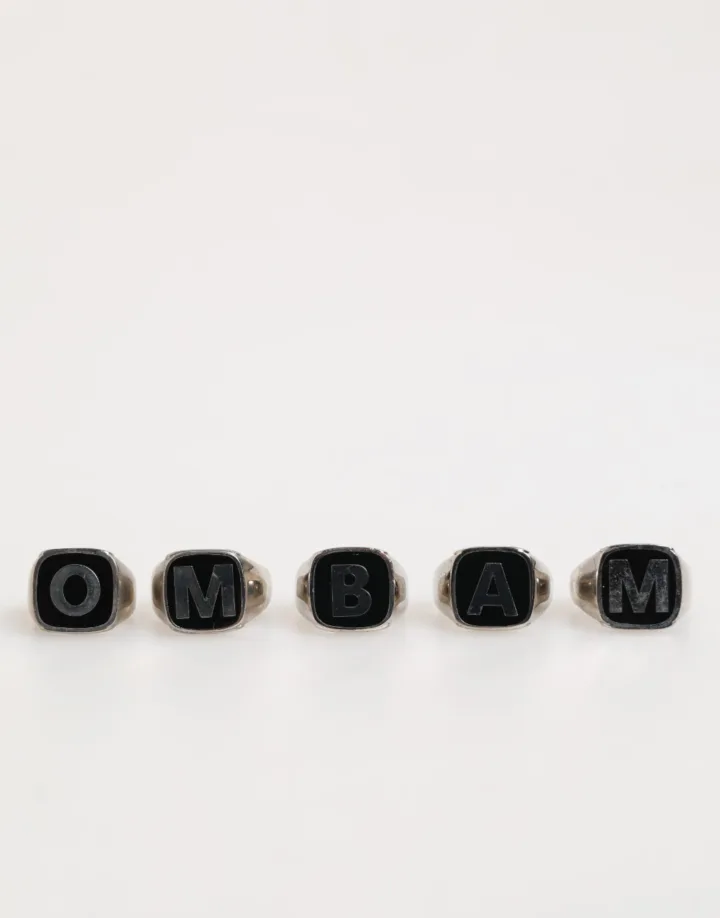 Silver Tone Brass Lettering Set 5 Pieces Adjustable Ring