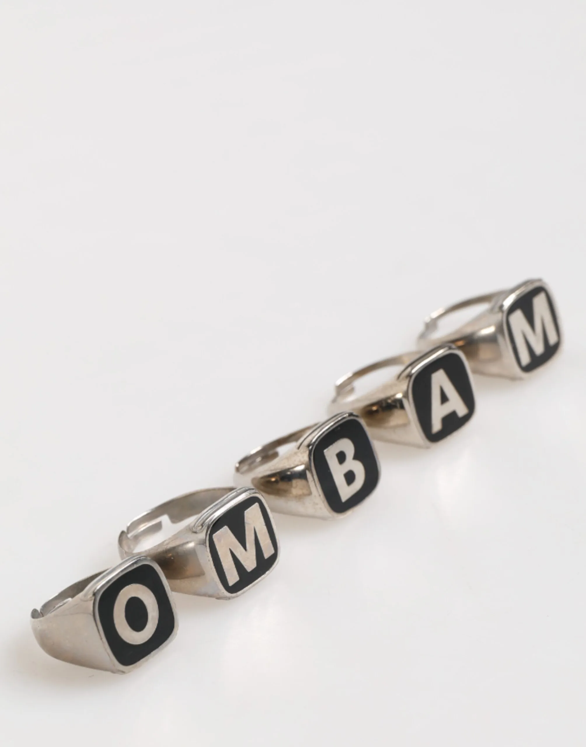 Silver Tone Brass Lettering Set 5 Pieces Adjustable Ring - Image 2
