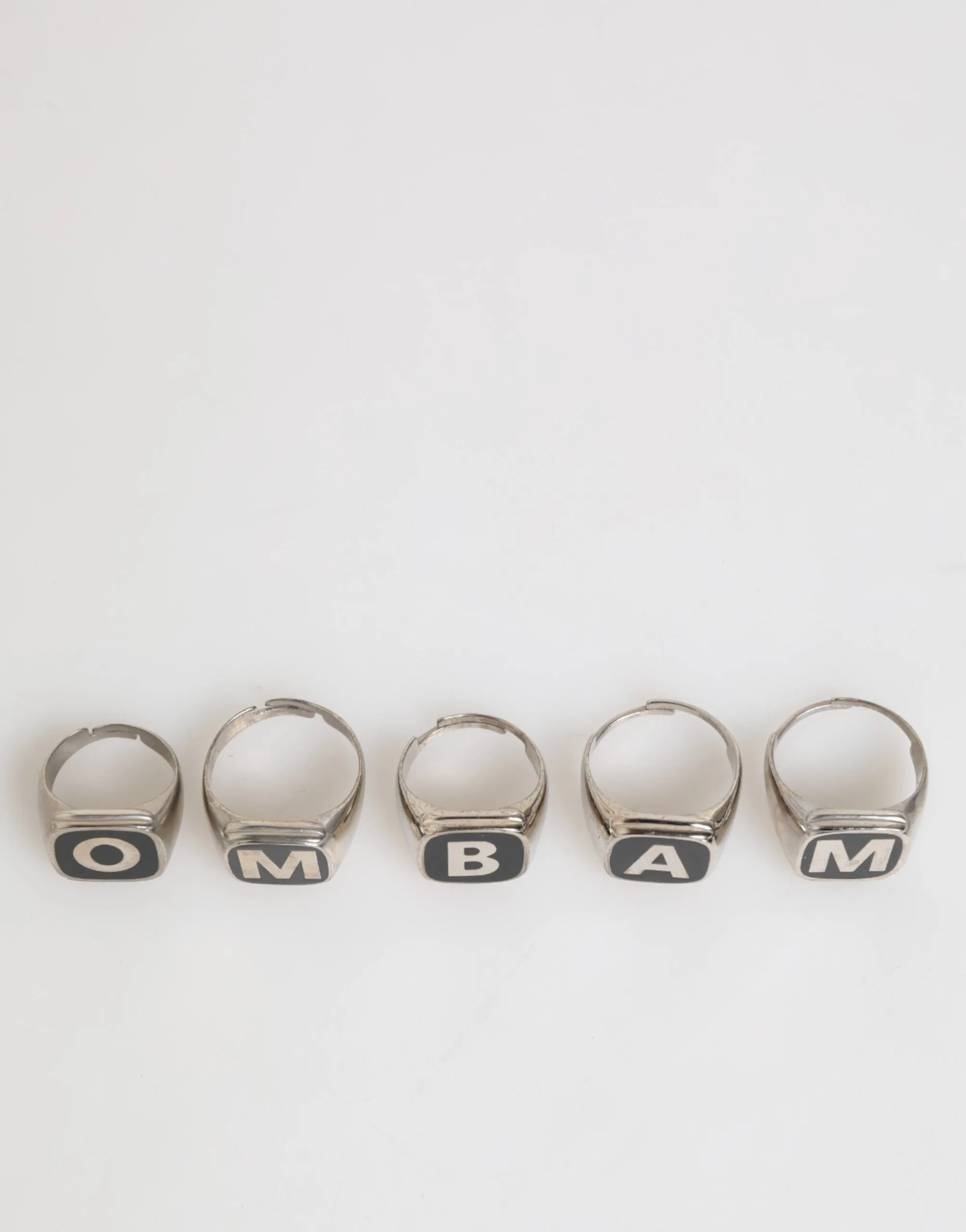Silver Tone Brass Lettering Set 5 Pieces Adjustable Ring - Image 3