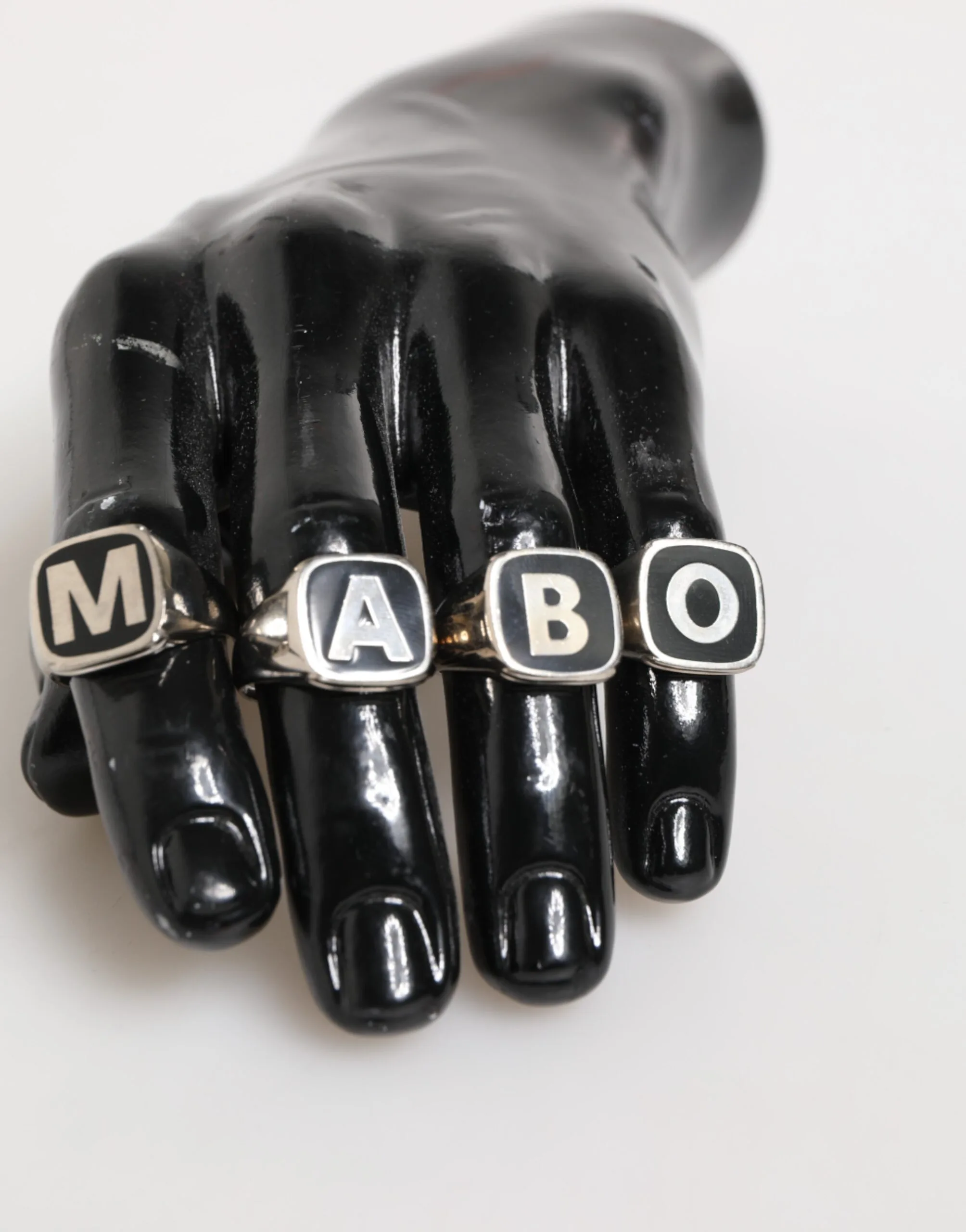 Silver Tone Brass Lettering Set 5 Pieces Adjustable Ring - Image 5