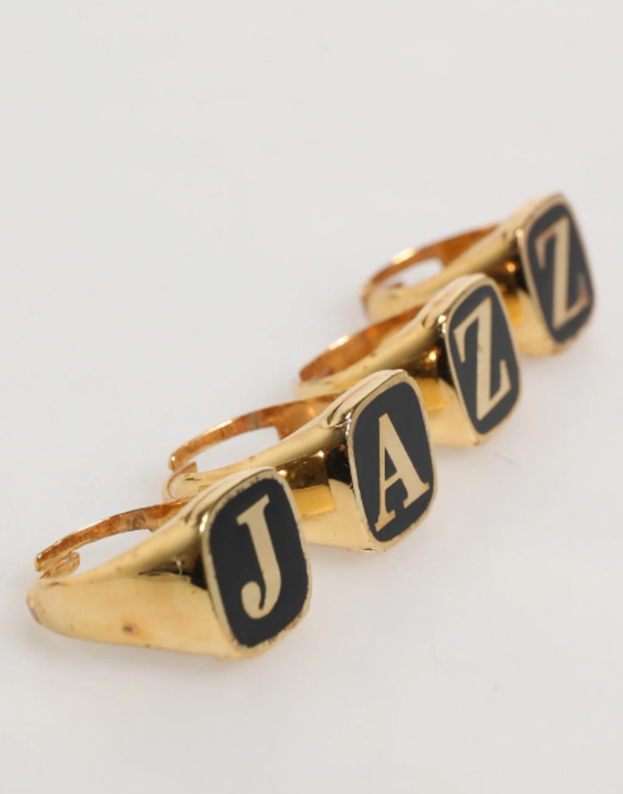 Gold Tone Brass JAZZ Letter Set 4 Pieces Adjustable Ring - Image 2
