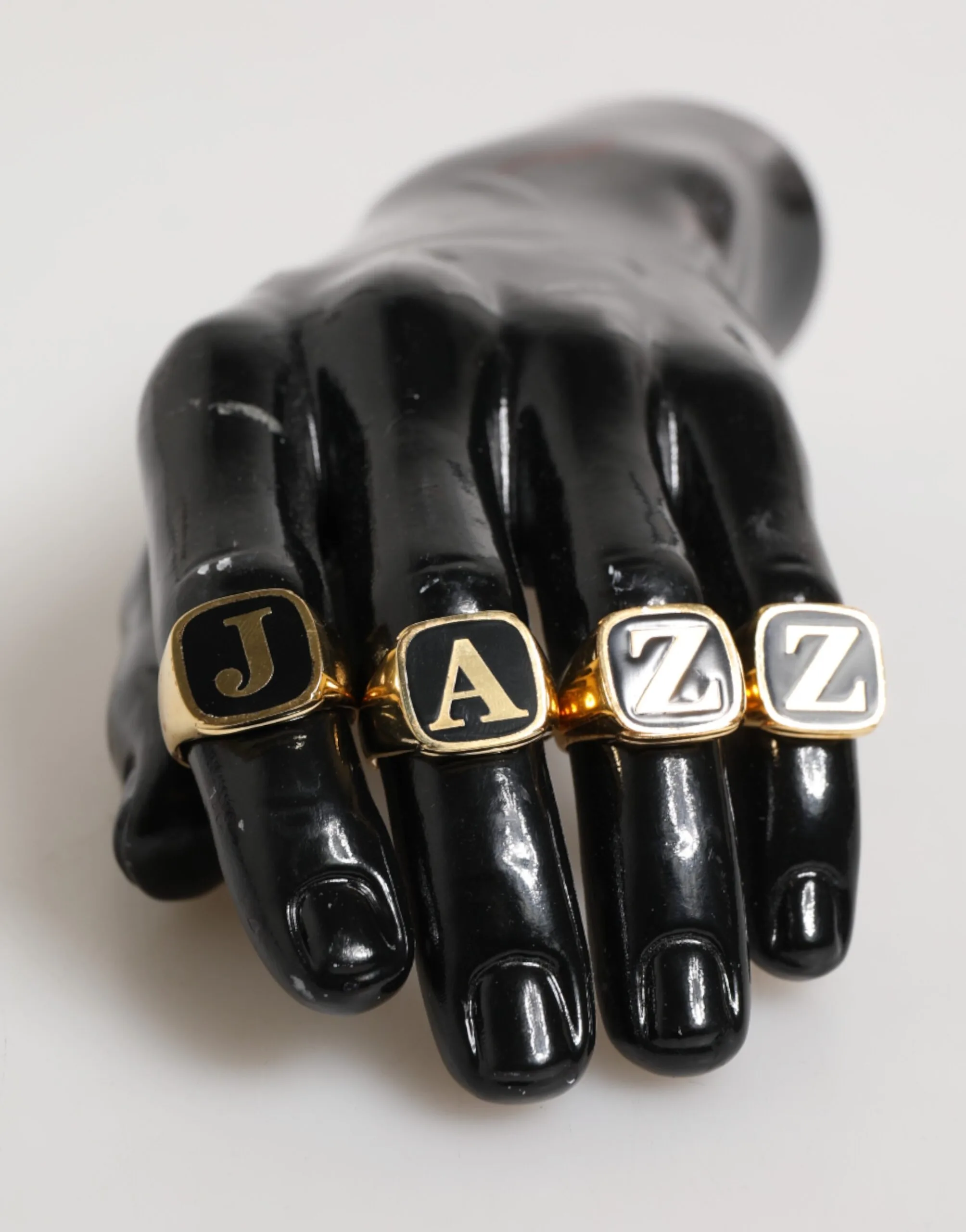 Gold Tone Brass JAZZ Letter Set 4 Pieces Adjustable Ring - Image 5