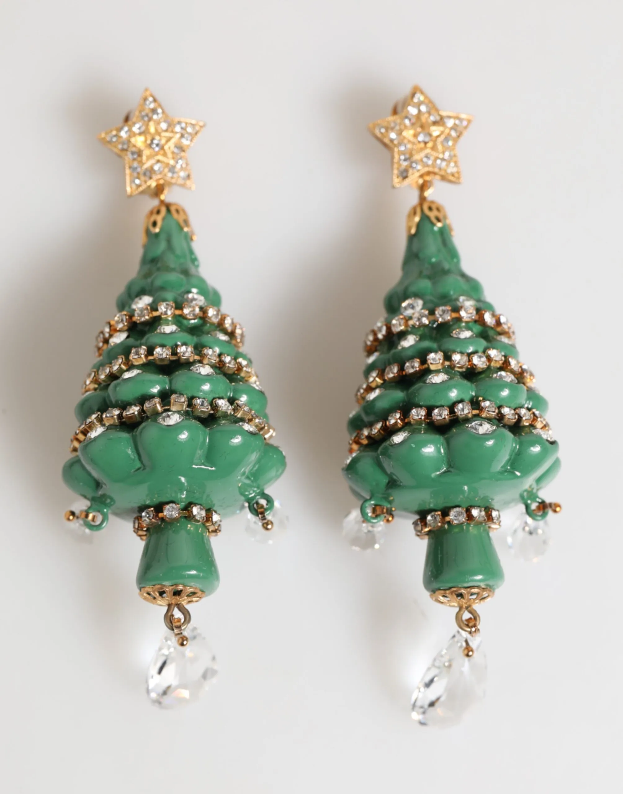Gold Brass Multicolour Christmas Tree Earrings