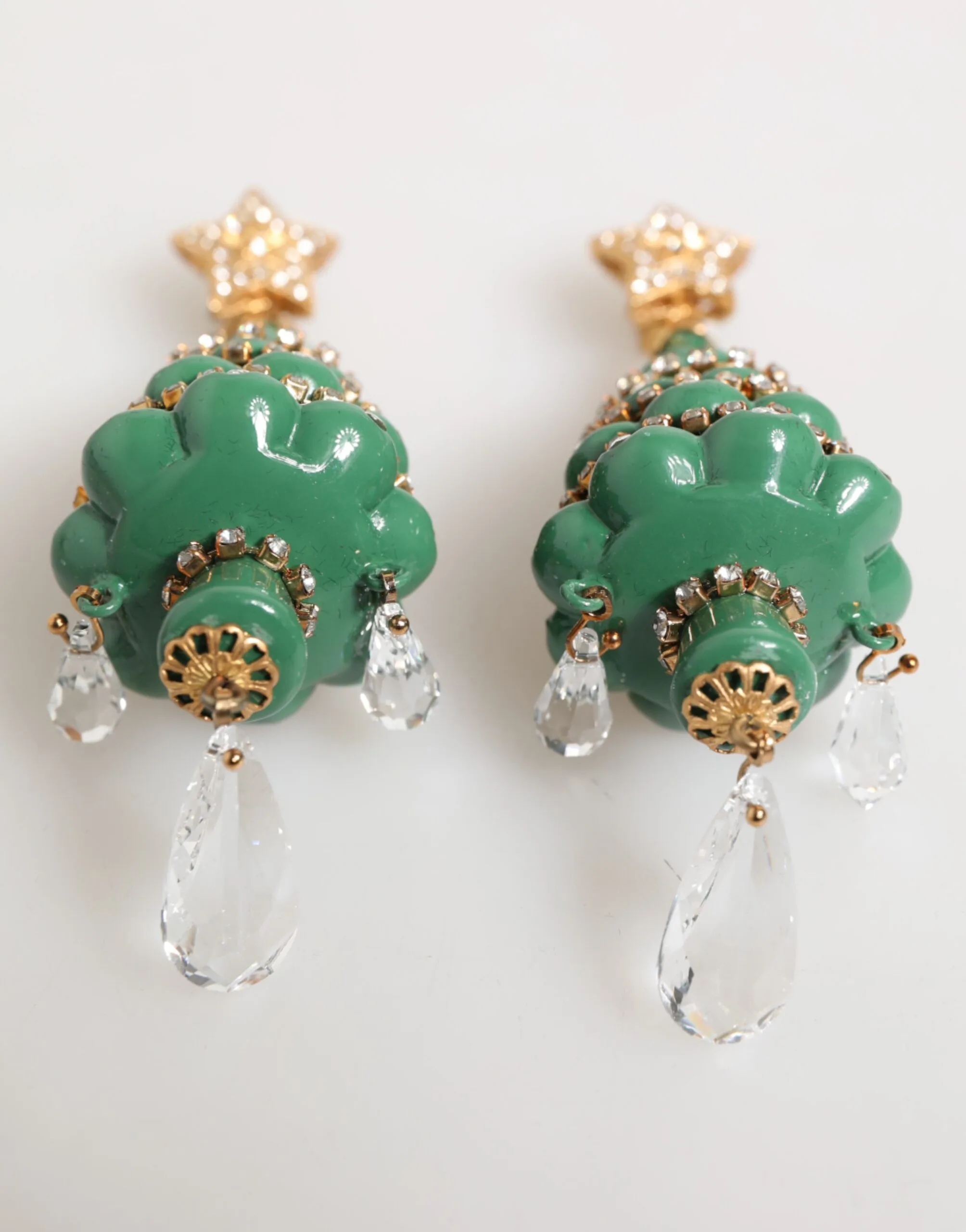 Gold Brass Multicolour Christmas Tree Earrings - Image 2