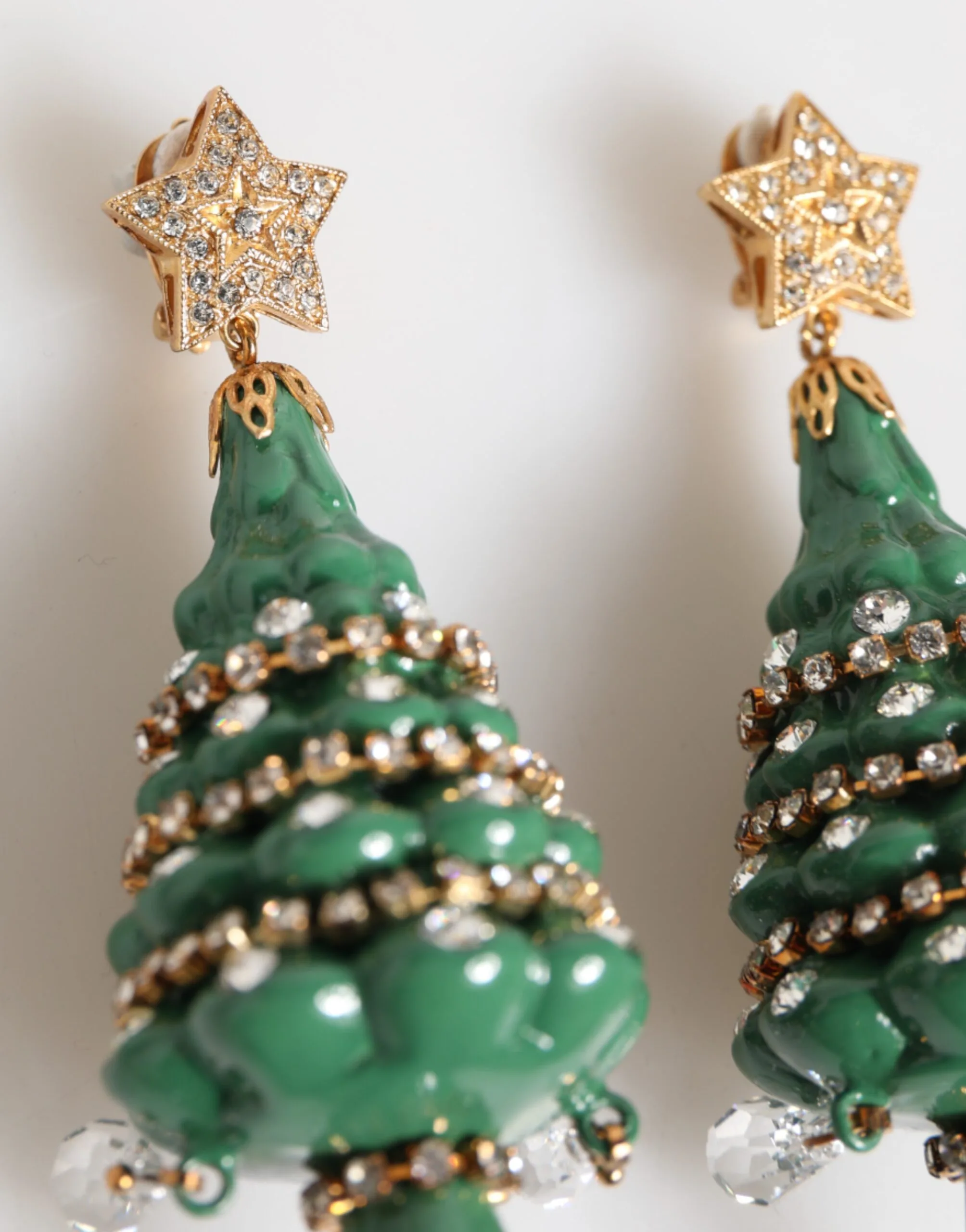 Gold Brass Multicolour Christmas Tree Earrings - Image 3