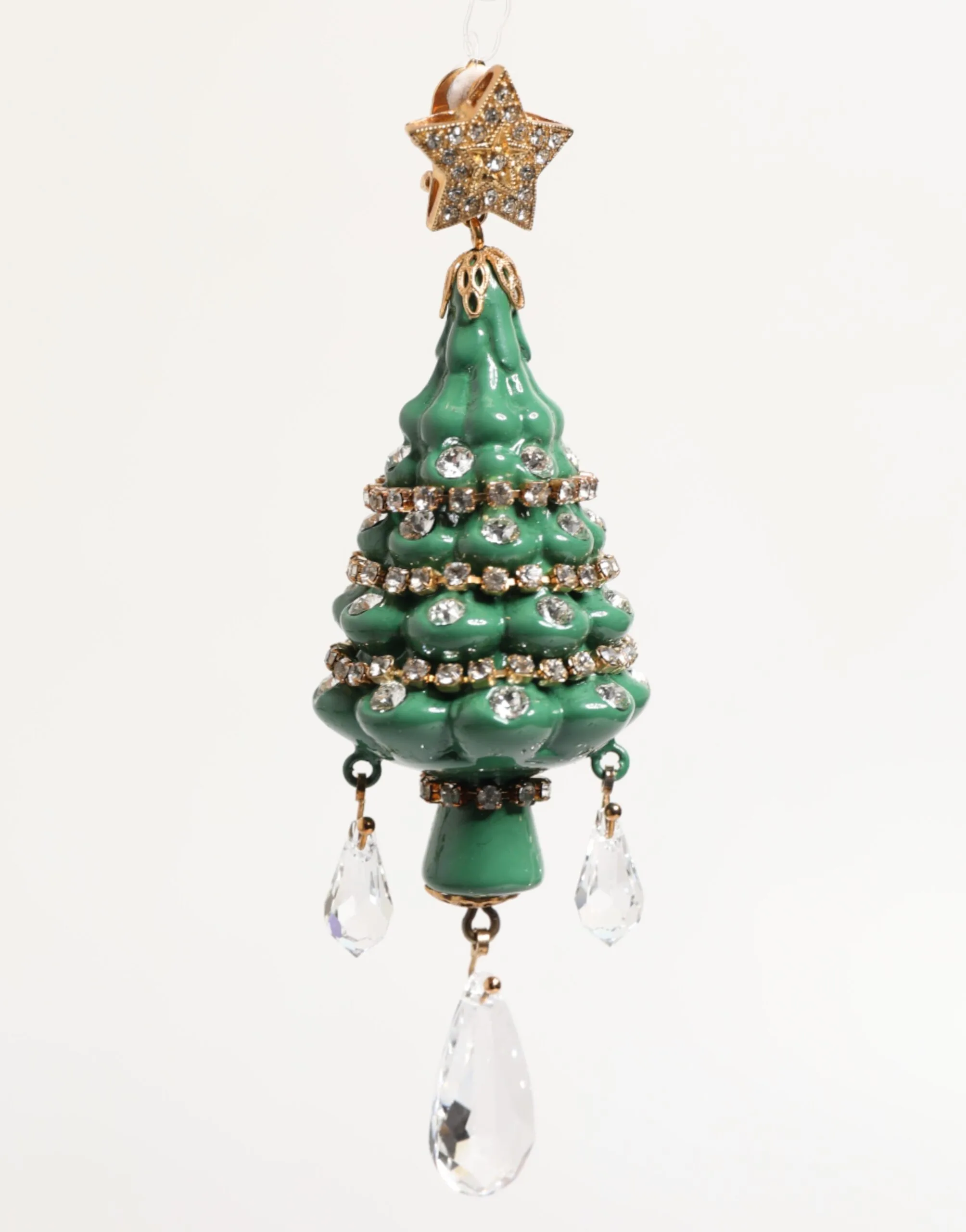 Gold Brass Multicolour Christmas Tree Earrings - Image 4