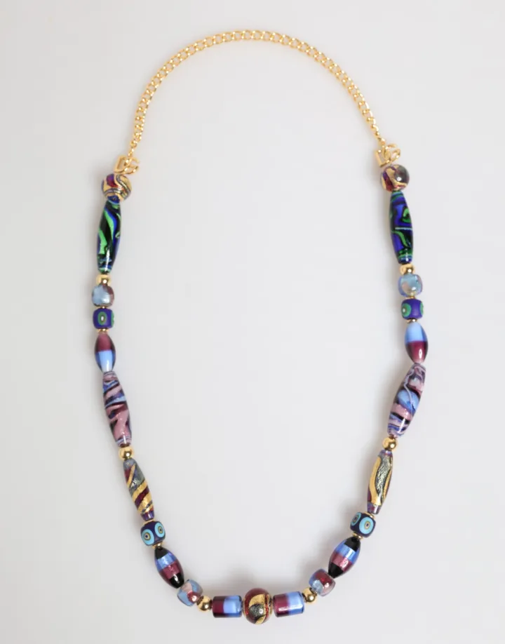 Multicolor Murano Glass Beads Gold Brass Chain Jewelry Necklace
