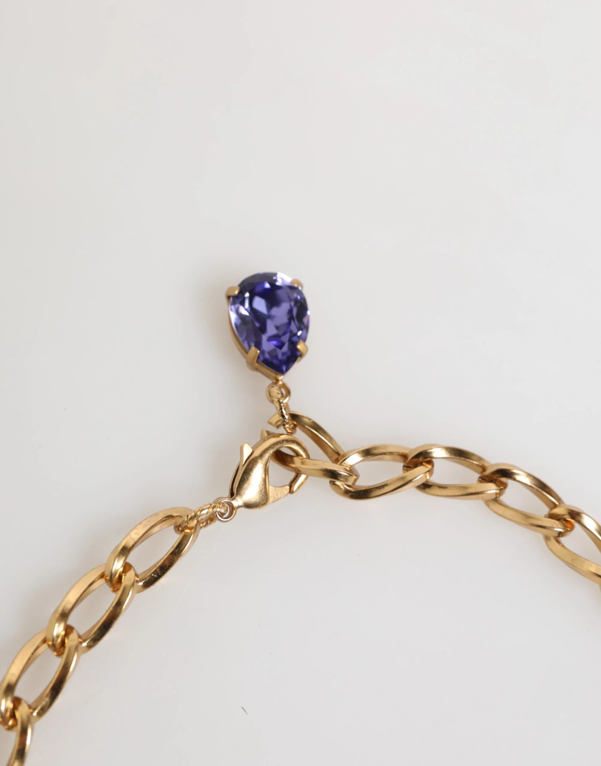 Gold Brass Crystal Pearl Purple Floral Pendant Jewelry Necklace - Image 3