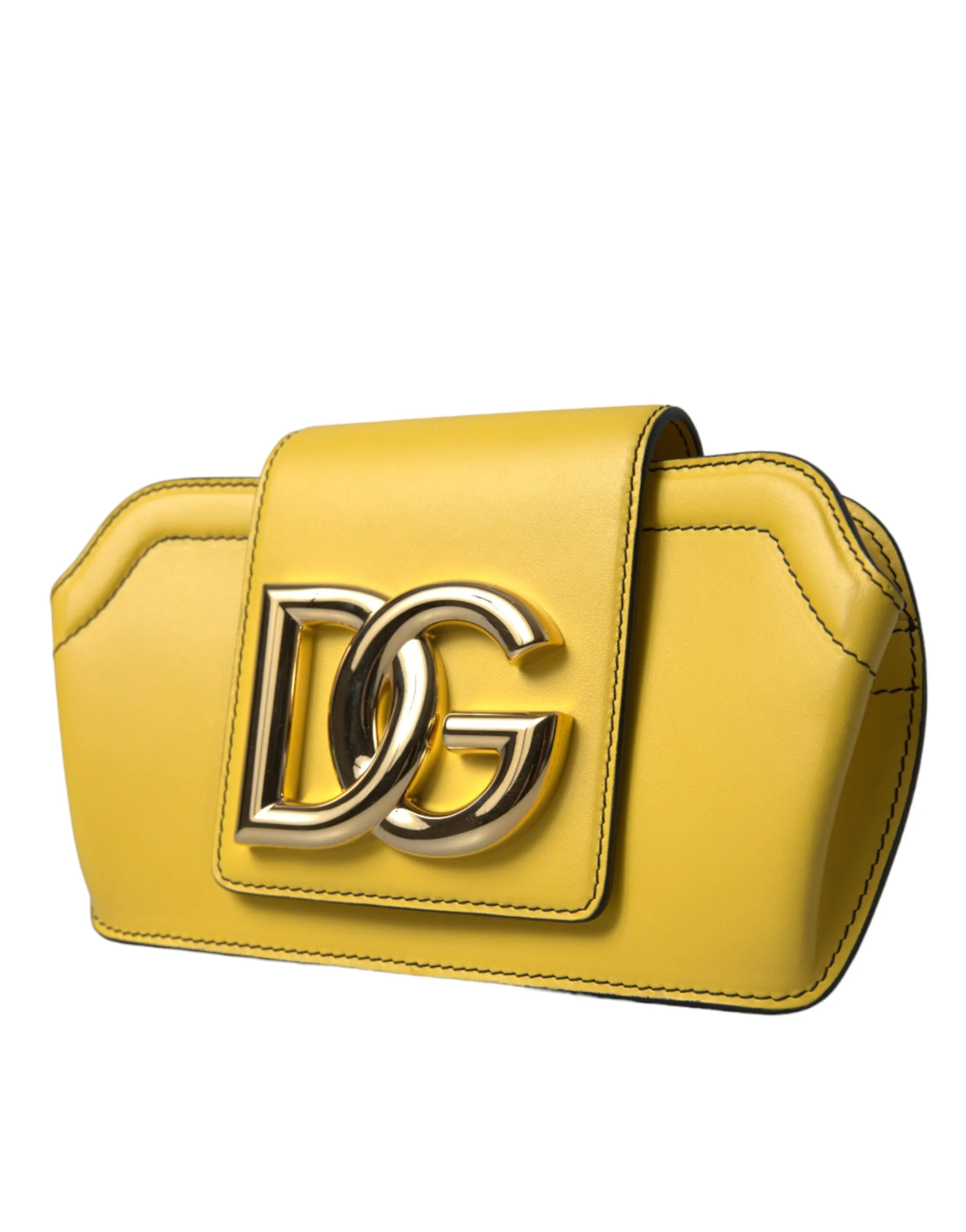 Yellow Smooth Leather DG Logo Clutch Crossbody Case Bag - Image 2