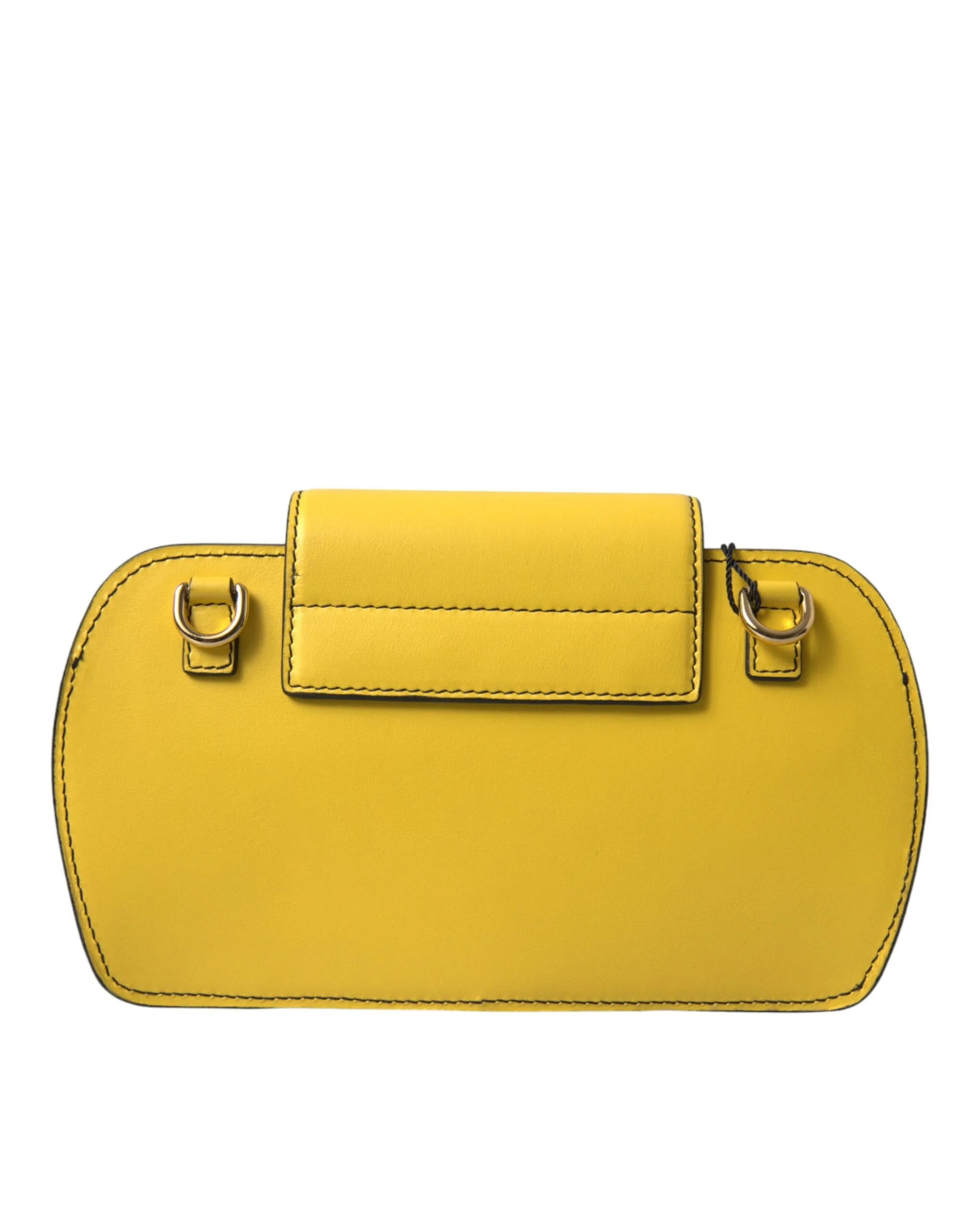 Yellow Smooth Leather DG Logo Clutch Crossbody Case Bag - Image 3